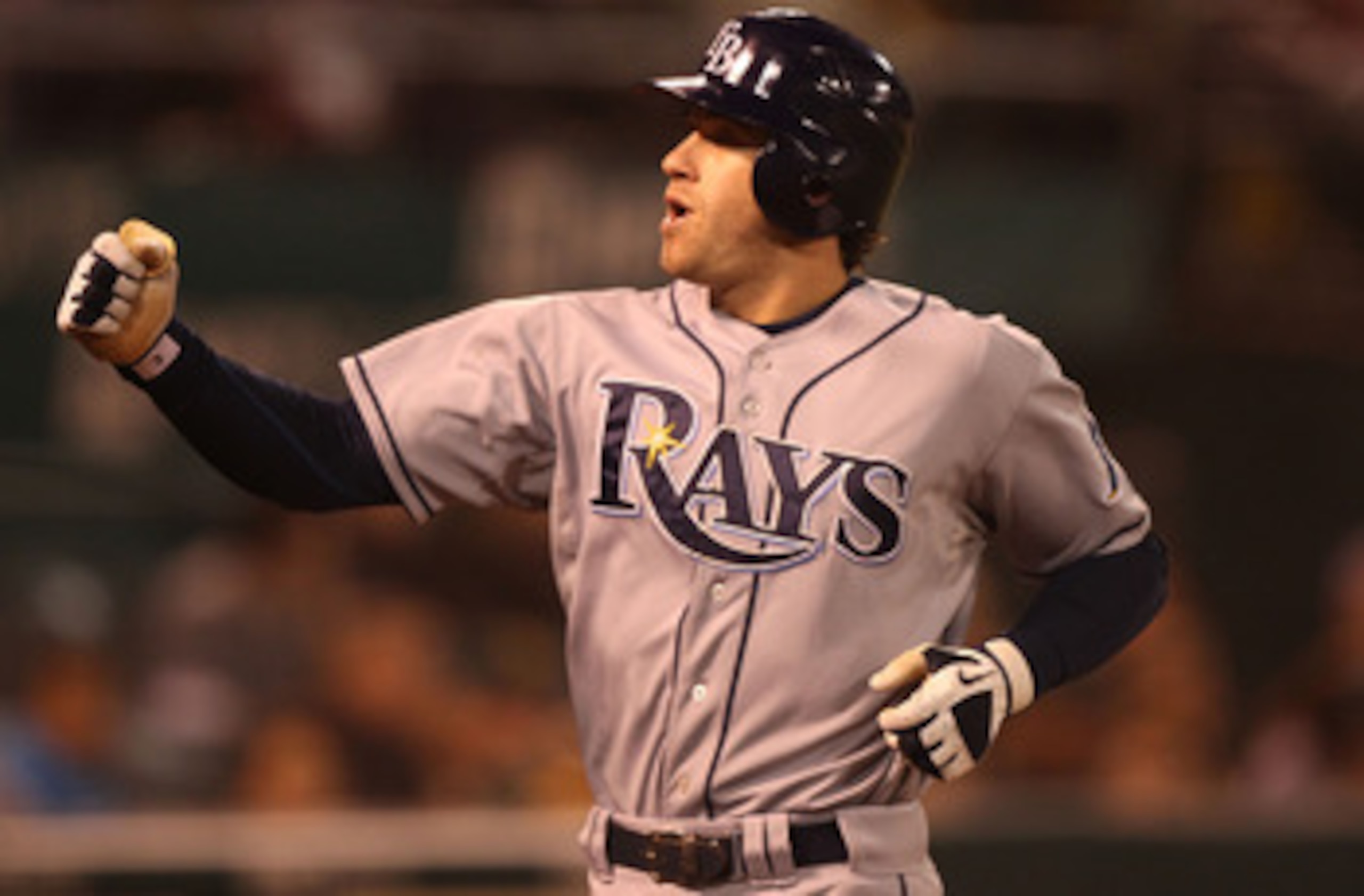 OAKLAND, CA - AUGUST 19:  Evan Longoria #3 of the Tampa Bay Rays celebrates after hitting a solo home run against the Oakland Athletics in the sixth inning during an MLB game at the Oakland-Alameda County Coliseum on August 19, 2010 in Oakland, California