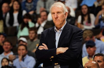 DENVER, CO - MARCH 23:  Head coach Gregg Popovich of the San Antonio Spurs looks on as he leads his team against the Denver Nuggets at the Pepsi Center on March 23, 2011 in Denver, Colorado. The Nuggets defeated the Spurs 115-112. NOTE TO USER: User expre