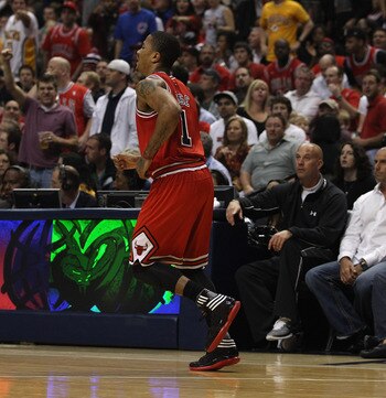 INDIANAPOLIS, IN - APRIL 23: Derrick Rose #1 of the Chicago Bulls limps down the court after injuring his ankle against the Indiana Pacers in Game Four of the Eastern Conference Quarterfinals in the 2011 NBA Playoffs at Conseco Fieldhouse on April 23, 201