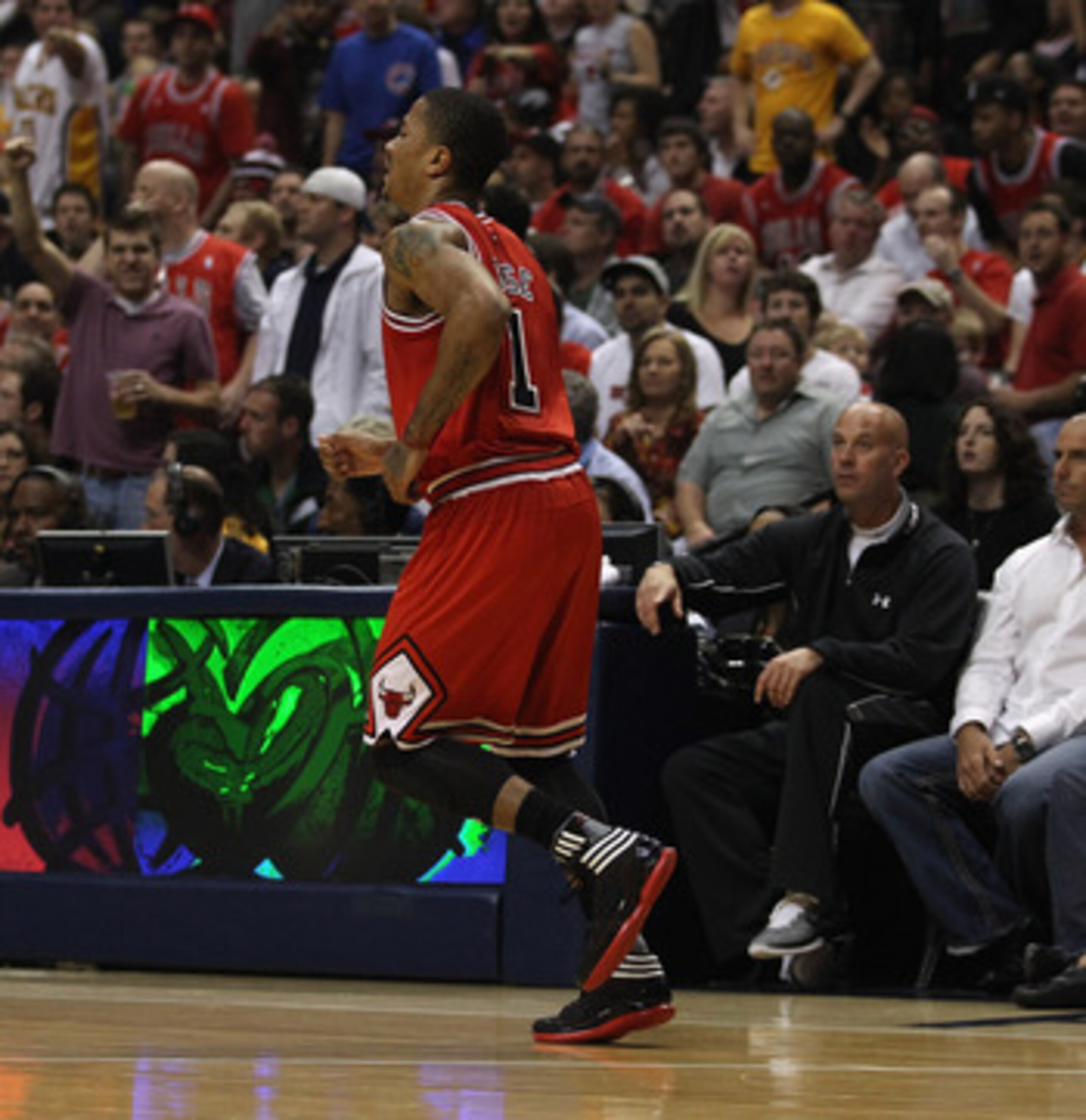 INDIANAPOLIS, IN - APRIL 23: Derrick Rose #1 of the Chicago Bulls limps down the court after injuring his ankle against the Indiana Pacers in Game Four of the Eastern Conference Quarterfinals in the 2011 NBA Playoffs at Conseco Fieldhouse on April 23, 201