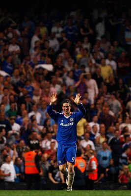 LONDON, ENGLAND - APRIL 23:  Fernando Torres of Chelsea celebrates after scoring his first goal for the club and his team's second during the Barclays Premier League match between Chelsea and West Ham United at Stamford Bridge on April 23, 2011 in London,
