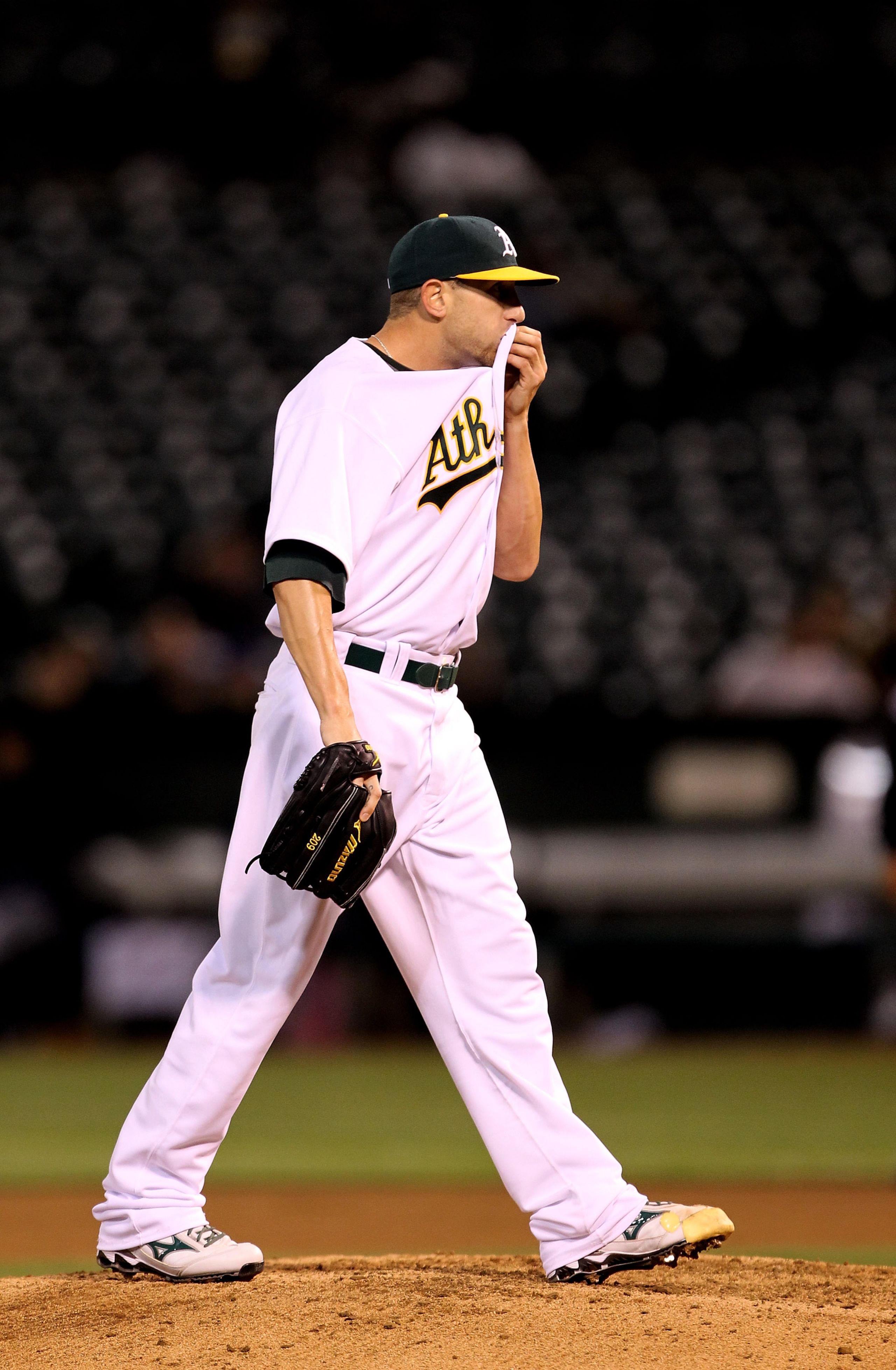 OAKLAND, CA - APRIL 06:  Dallas Braden #51 of the Oakland Athletics reacts after being called for a balk that advanced Franklin Gutierrez #21 of the Seattle Mariners to third base in the fourth inning at the Oakland-Alameda County Coliseum on April 6, 201