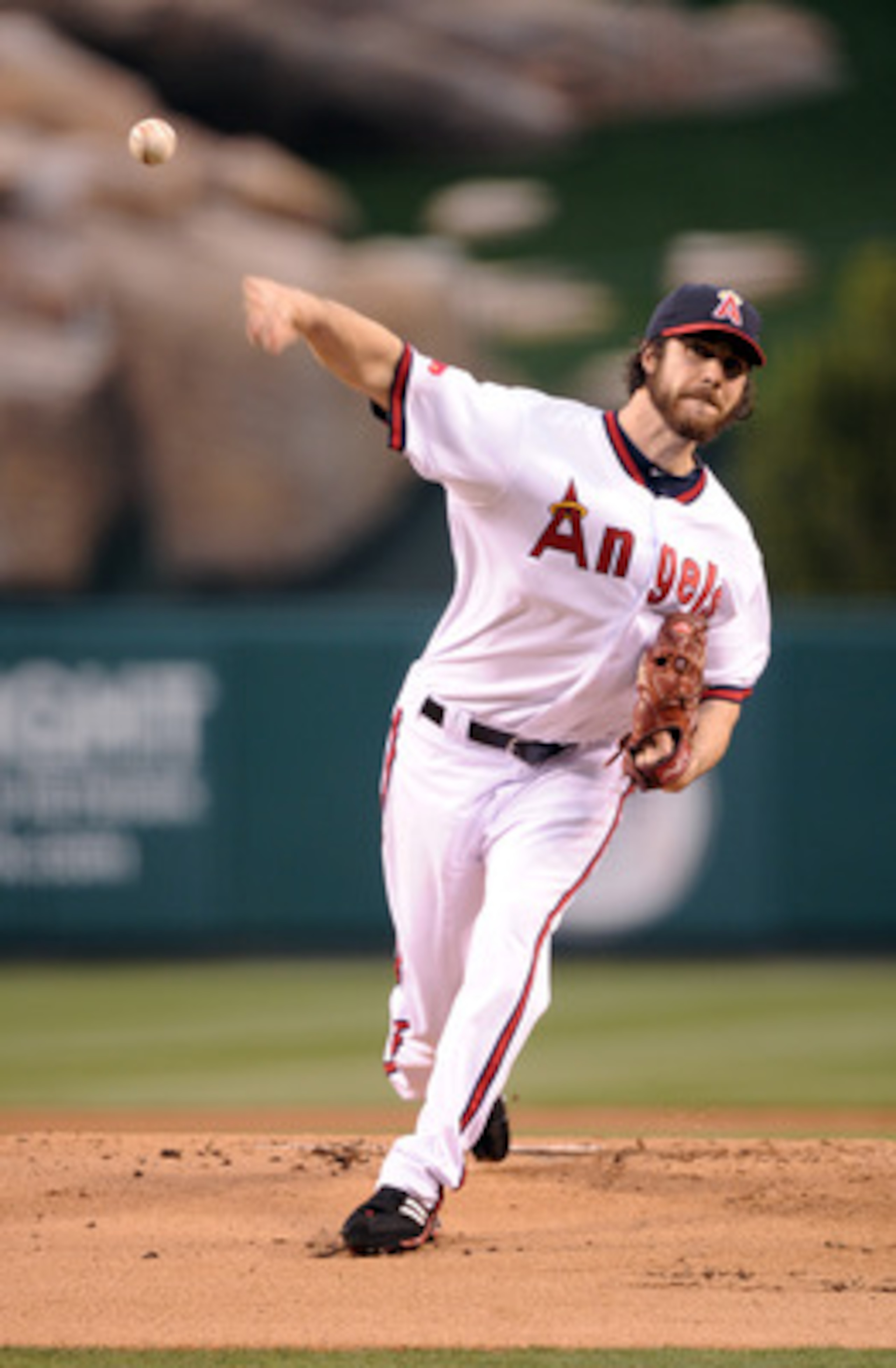 ANAHEIM, CA - APRIL 22:  Dan haren #24 of the Los Angeles Angels of Anaheim pitches against the Boston Red Sox during the first inning at Angel Stadium on April 22, 2011 in Anaheim, California.  (Photo by Harry How/Getty Images)