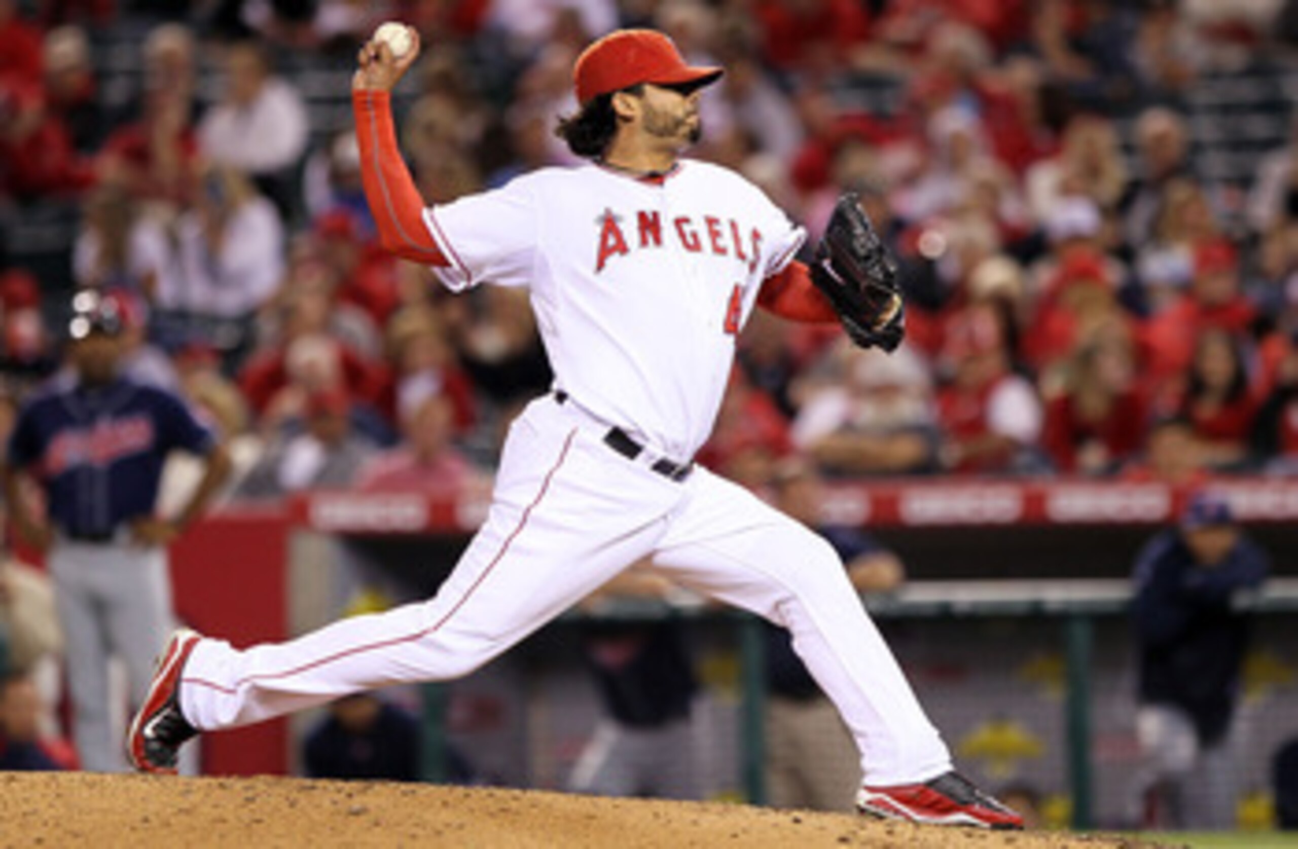 ANAHEIM, CA - SEPTEMBER 07:  Francisco Rodriguez #45 of the Los Angeles Angels of Anaheim pitches against the Cleveland Indians in the game at Angel Stadium on September 7, 2010 in Anaheim, California.  (Photo by Jeff Gross/Getty Images)