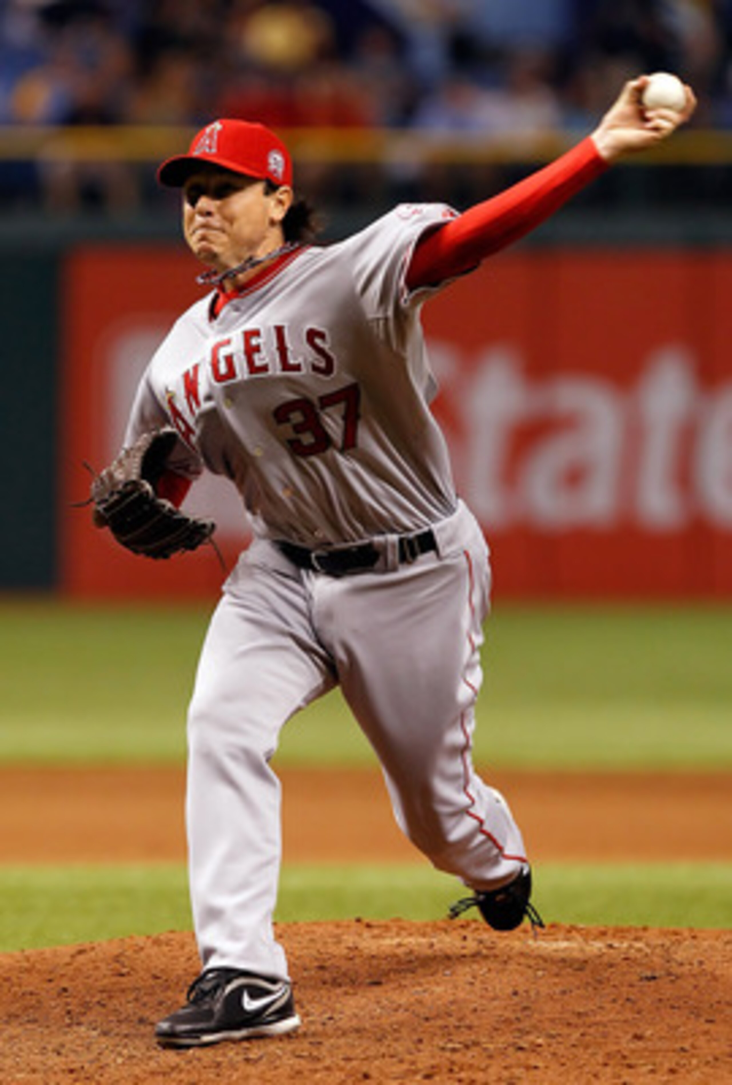 ST PETERSBURG, FL - APRIL 29:  Pitcher Scott Downs #37 of the Los Angeles Angels of Anaheim pitches against the Tampa Bay Rays during the game at Tropicana Field on April 29, 2011 in St. Petersburg, Florida.  (Photo by J. Meric/Getty Images)