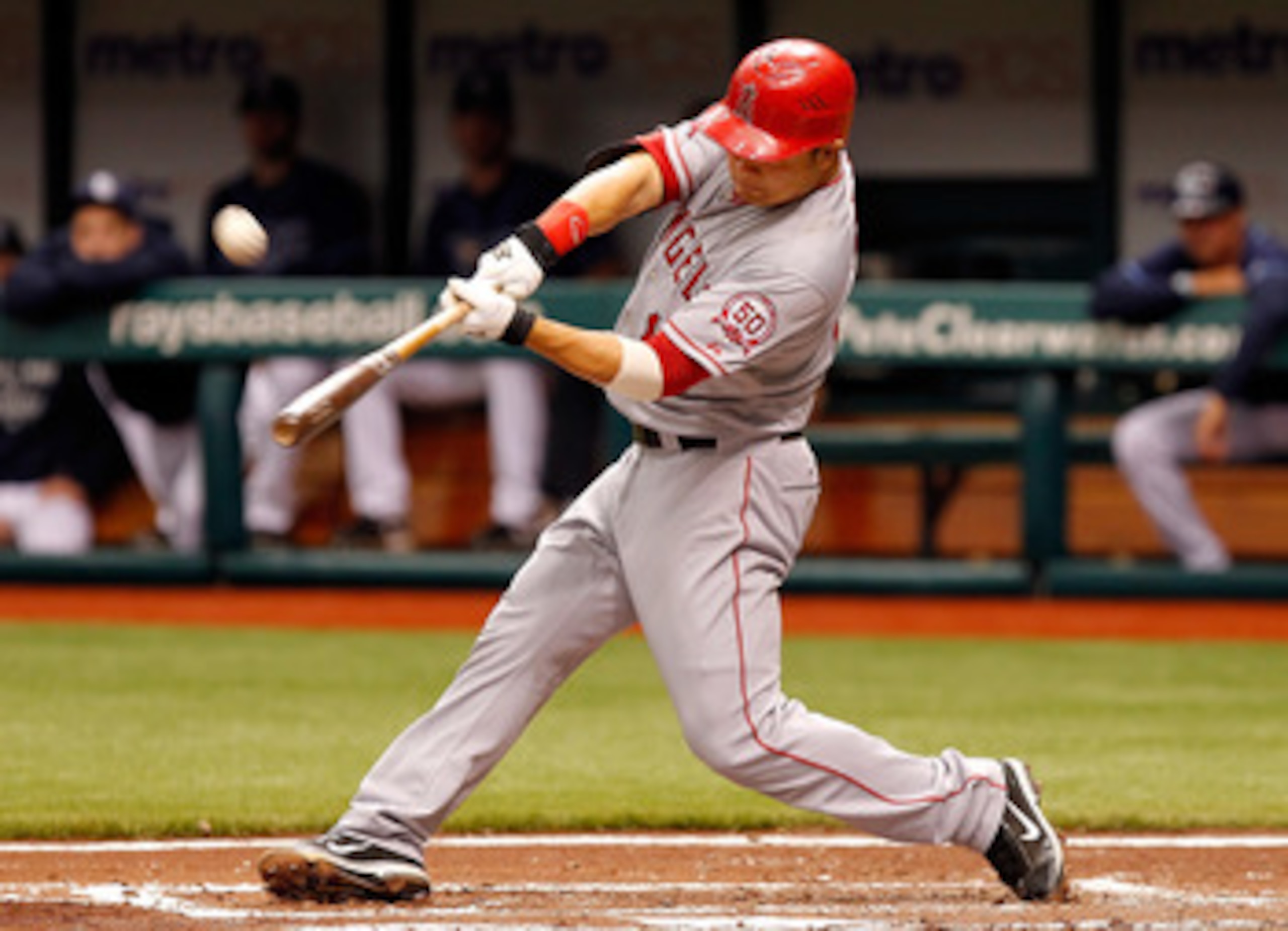 ST. PETERSBURG, FL - APRIL 30:  Catcher Hank Conger #16 of the Los Angeles Angels of Anaheim bats against the Tampa Bay Rays during the game at Tropicana Field on April 30, 2011 in St. Petersburg, Florida.  (Photo by J. Meric/Getty Images)