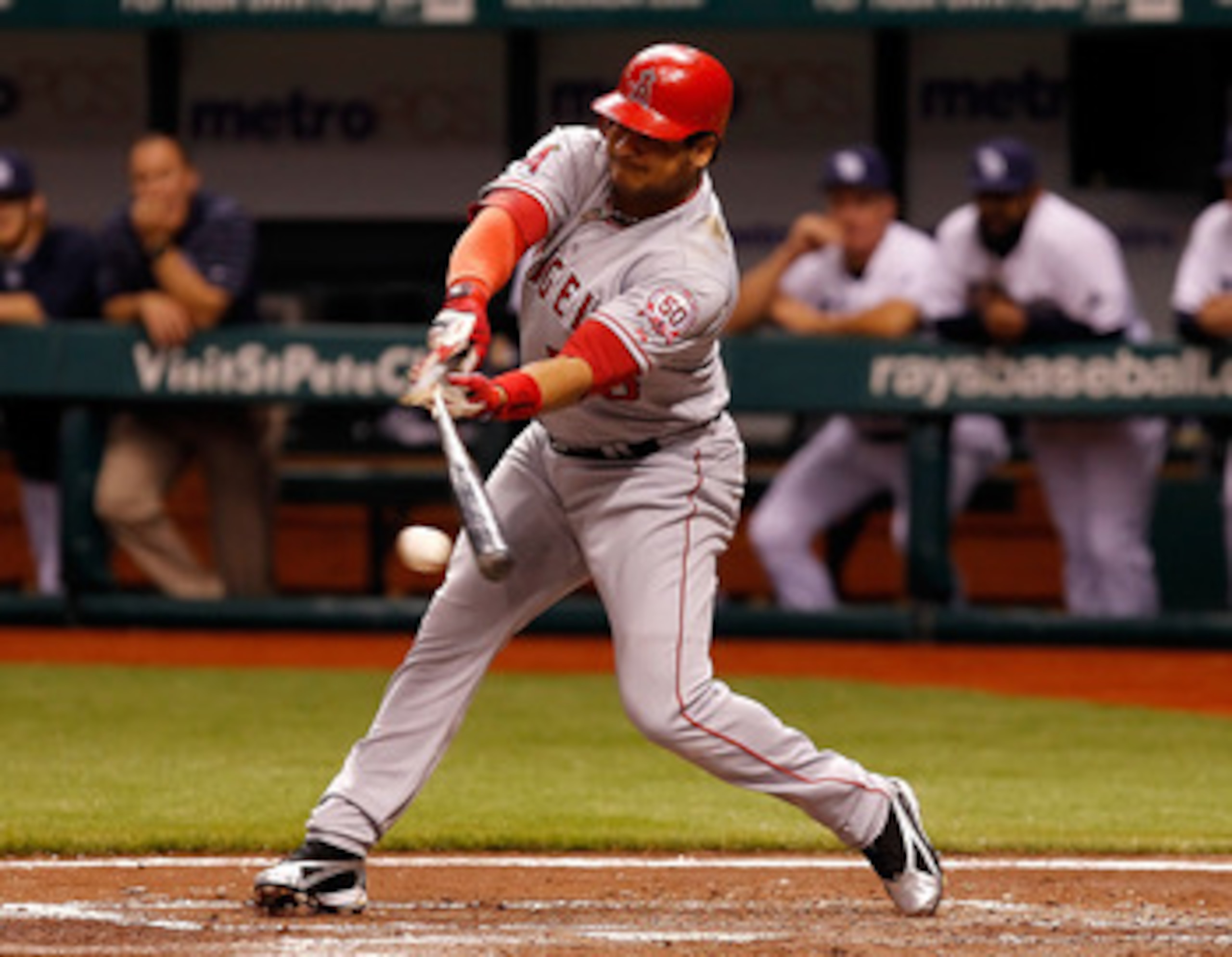 ST. PETERSBURG, FL - APRIL 29:  Designated hitter Bobby Abreu #53 of the Los Angeles Angels of Anaheim breaks his bat against the Tampa Bay Rays during the game at Tropicana Field on April 29, 2011 in St. Petersburg, Florida.  (Photo by J. Meric/Getty Ima