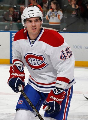 SUNRISE, FL - MARCH 3: Alexandre Picard #45 of the Montreal Canadiens skates prior to the NHL game against the Florida Panthers on March 3, 2011 at the BankAtlantic Center in Sunrise, Florida. The Canadiens defeated the Panthers 4-0. (Photo by Joel Auerba