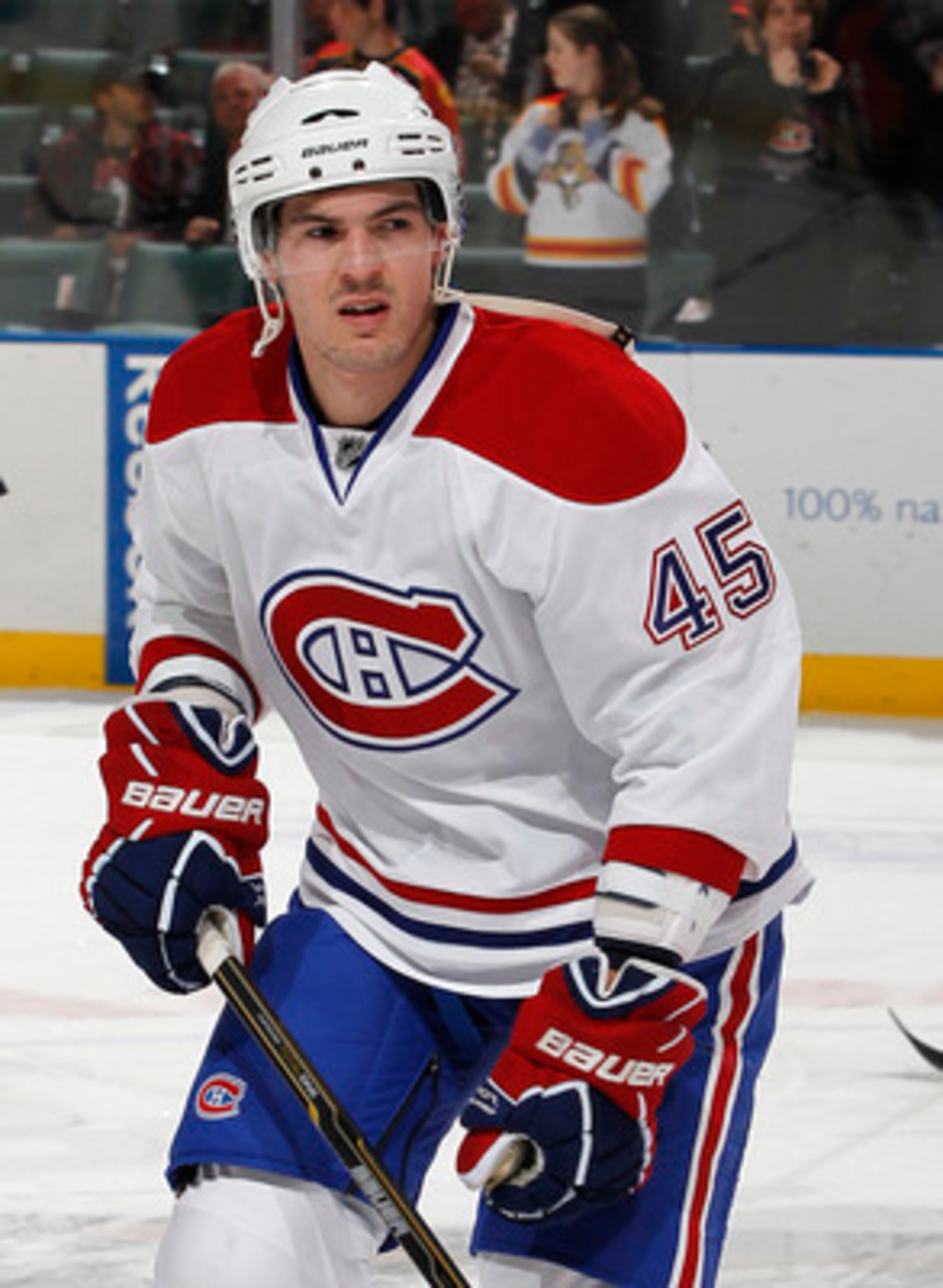 SUNRISE, FL - MARCH 3: Alexandre Picard #45 of the Montreal Canadiens skates prior to the NHL game against the Florida Panthers on March 3, 2011 at the BankAtlantic Center in Sunrise, Florida. The Canadiens defeated the Panthers 4-0. (Photo by Joel Auerba