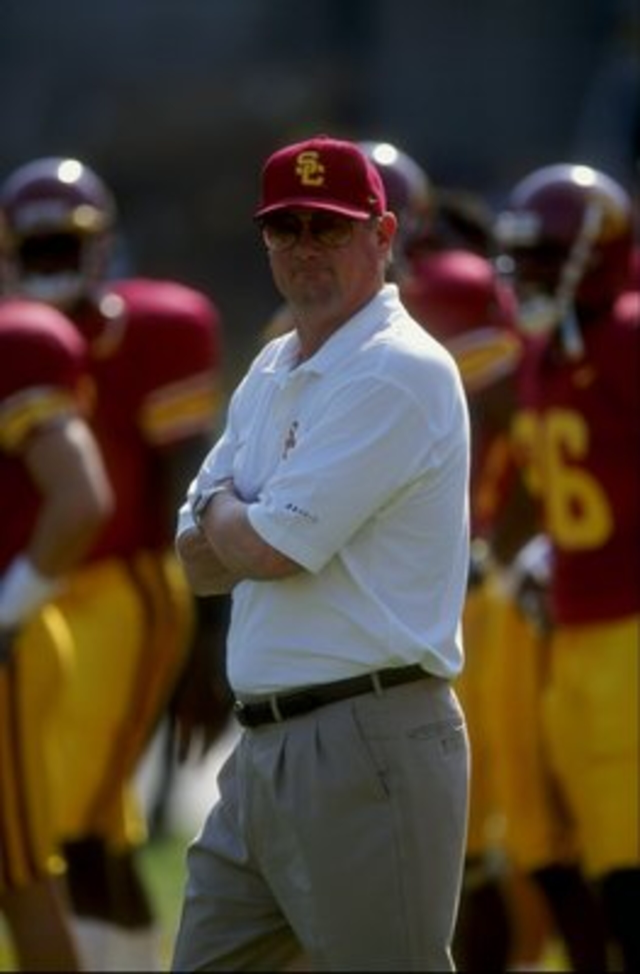 10 Oct 1998:  Head coach Paul Hackett of the USC Trojans looks on during the game against the California Golden Bears at the Los Angeles Coliseum in Los Angeles, California. The Golden Bears defeated the Trojans 32-31. Mandatory Credit: Donald Miralle  /A