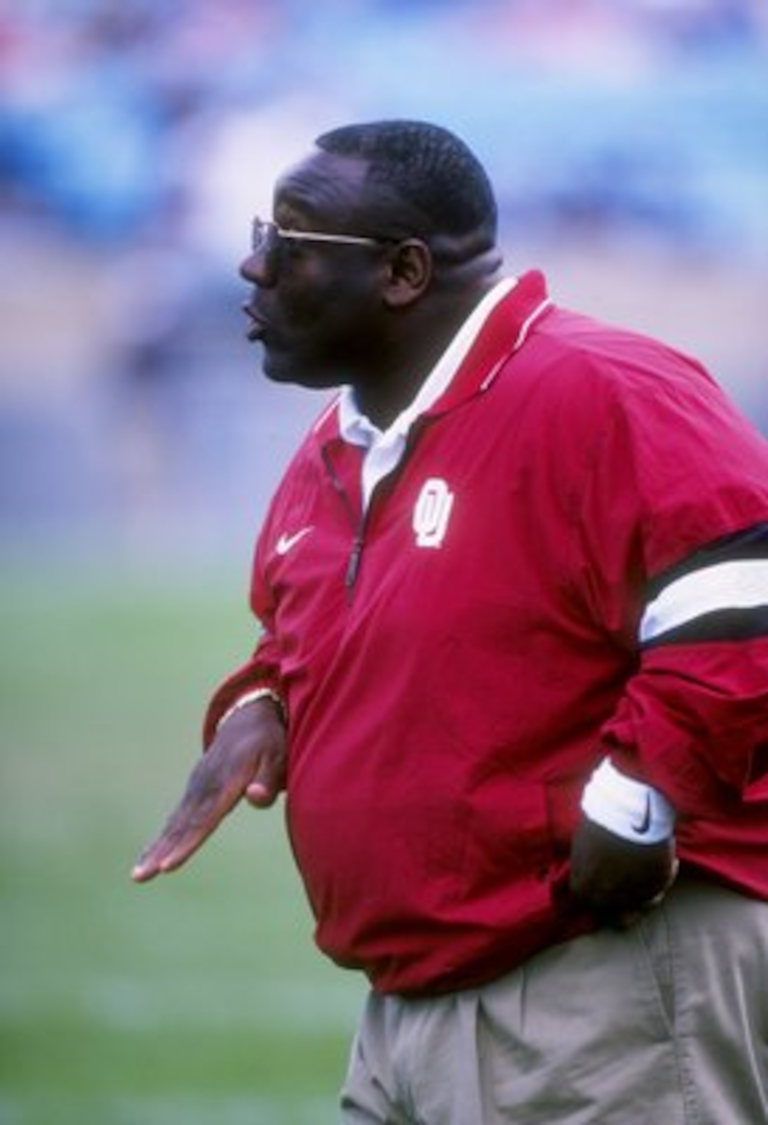 23 Aug 1997: Head coach John Blake of the Oklahoma Sooners looks on during the Pigskin Classic game against the Northwestern Wildcats at Soldier Field in Chicago, Illinois. Northwestern won the game 24-0.
