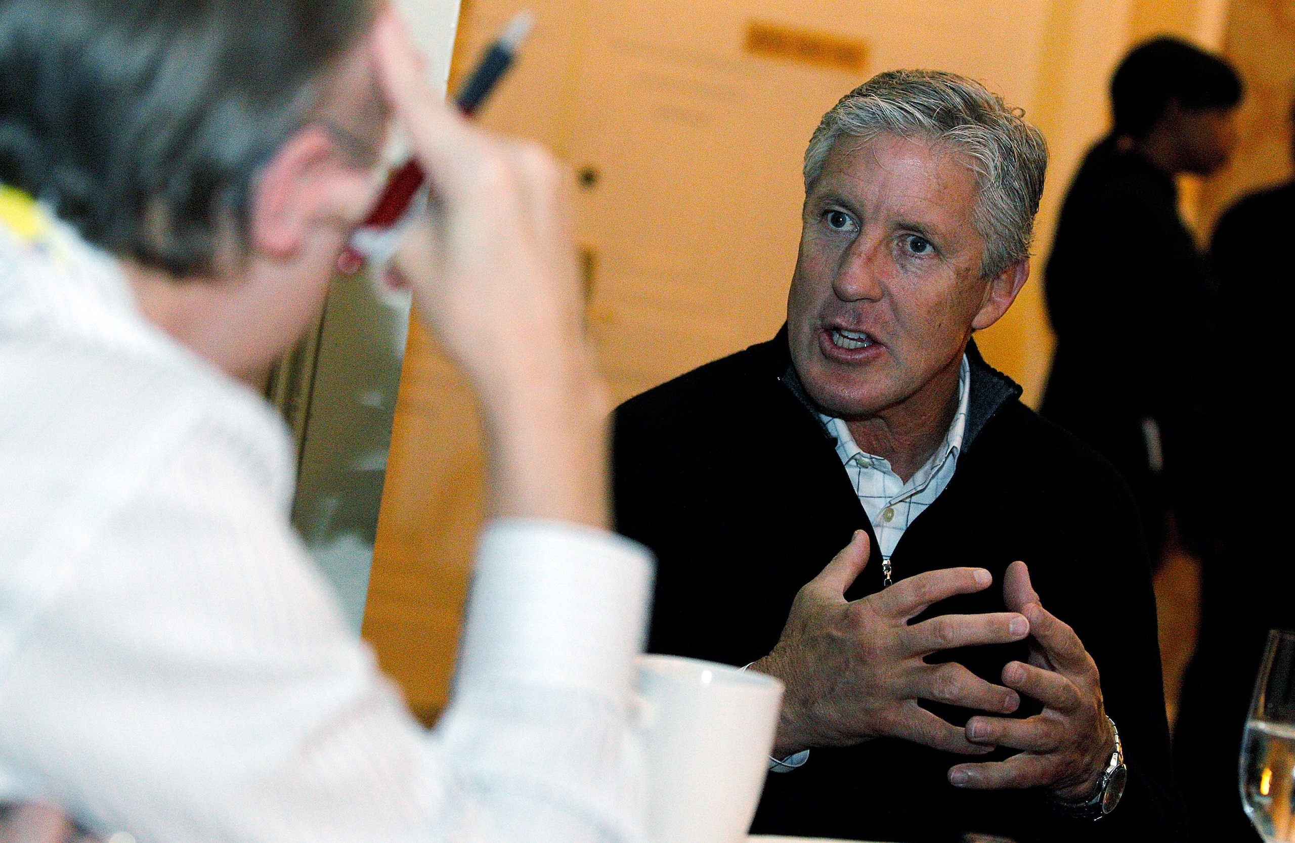 NEW ORLEANS, LA - MARCH 22: Seattle Seahawks head coach Pete Carroll answers questions from the media during the NFL Annual Meetings at the Roosevelt Hotel on March 22, 2011 in New Orleans, Louisiana. Despite a NFL owners imposed lockout in effect since NEW ORLEANS, LA - MARCH 22: Seattle Seahawks head coach Pete Carroll answers questions from the media during the NFL Annual Meetings at the Roosevelt Hotel on March 22, 2011 in New Orleans, Louisiana. Despite a NFL owners imposed lockout in effect since