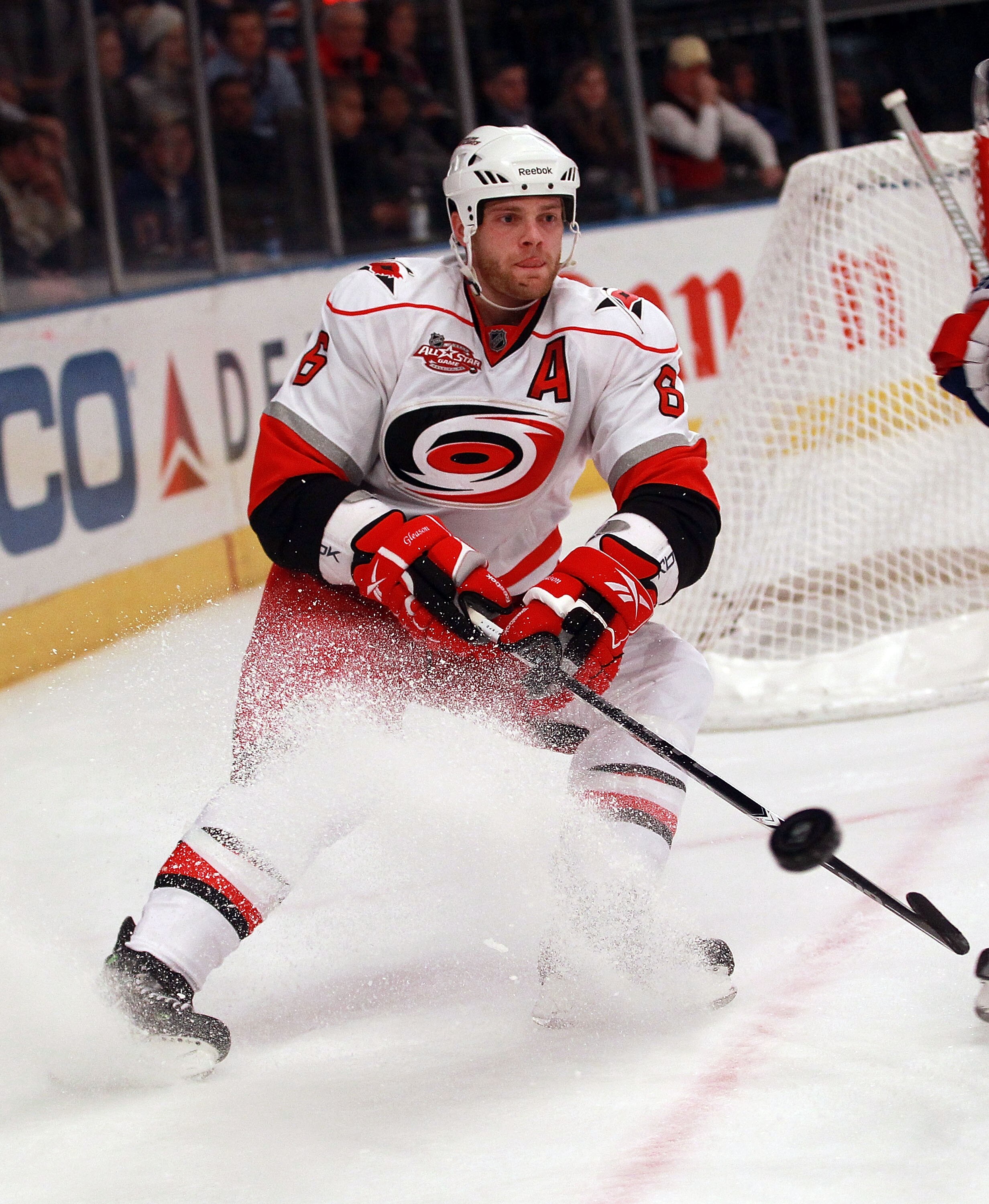 NEW YORK, NY - JANUARY 05:  Tim Gleason #6 of the Carolina Hurricanes skates against the New York Rangers at Madison Square Garden on January 5, 2011 in New York City. The Rangers defeated the Hurricanes 2-1 in overtime.  (Photo by Bruce Bennett/Getty Ima