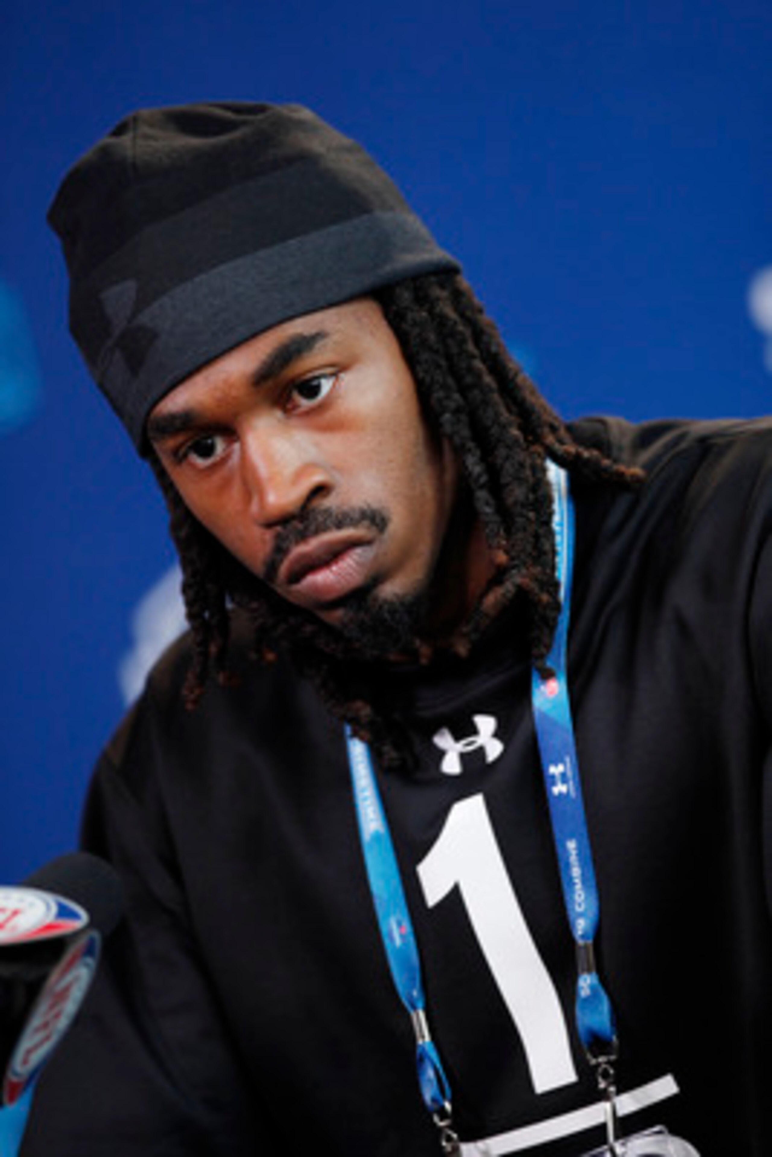 INDIANAPOLIS, IN - FEBRUARY 25: Auburn Tigers wide receiver Darvin Adams answers questions during a media session at the 2011 NFL Scouting Combine at Lucas Oil Stadium on February 25, 2011 in Indianapolis, Indiana. (Photo by Joe Robbins/Getty Images)