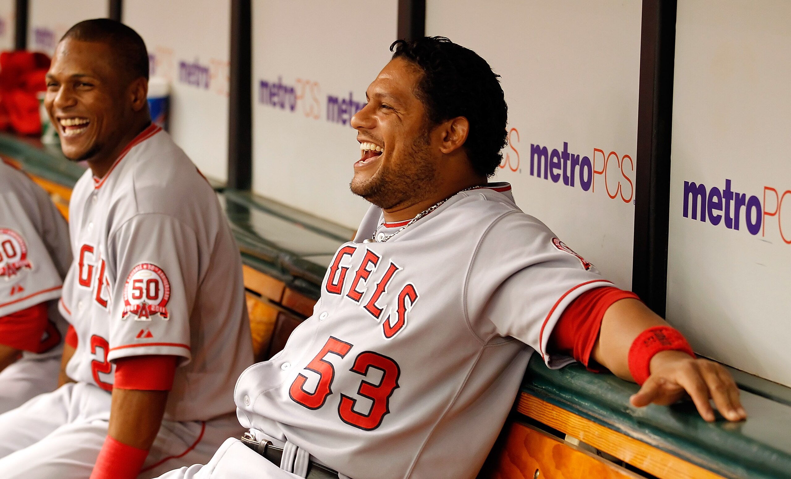 ST. PETERSBURG, FL - APRIL 30: Outfielder Bobby Abreu #53 of the Los Angeles Angels of Anaheim smiles in the dugout against the Tampa Bay Rays during the game at Tropicana Field on April 30, 2011 in St. Petersburg, Florida. (Photo by J. Meric/Getty Imag ST. PETERSBURG, FL - APRIL 30: Outfielder Bobby Abreu #53 of the Los Angeles Angels of Anaheim smiles in the dugout against the Tampa Bay Rays during the game at Tropicana Field on April 30, 2011 in St. Petersburg, Florida. (Photo by J. Meric/Getty Imag