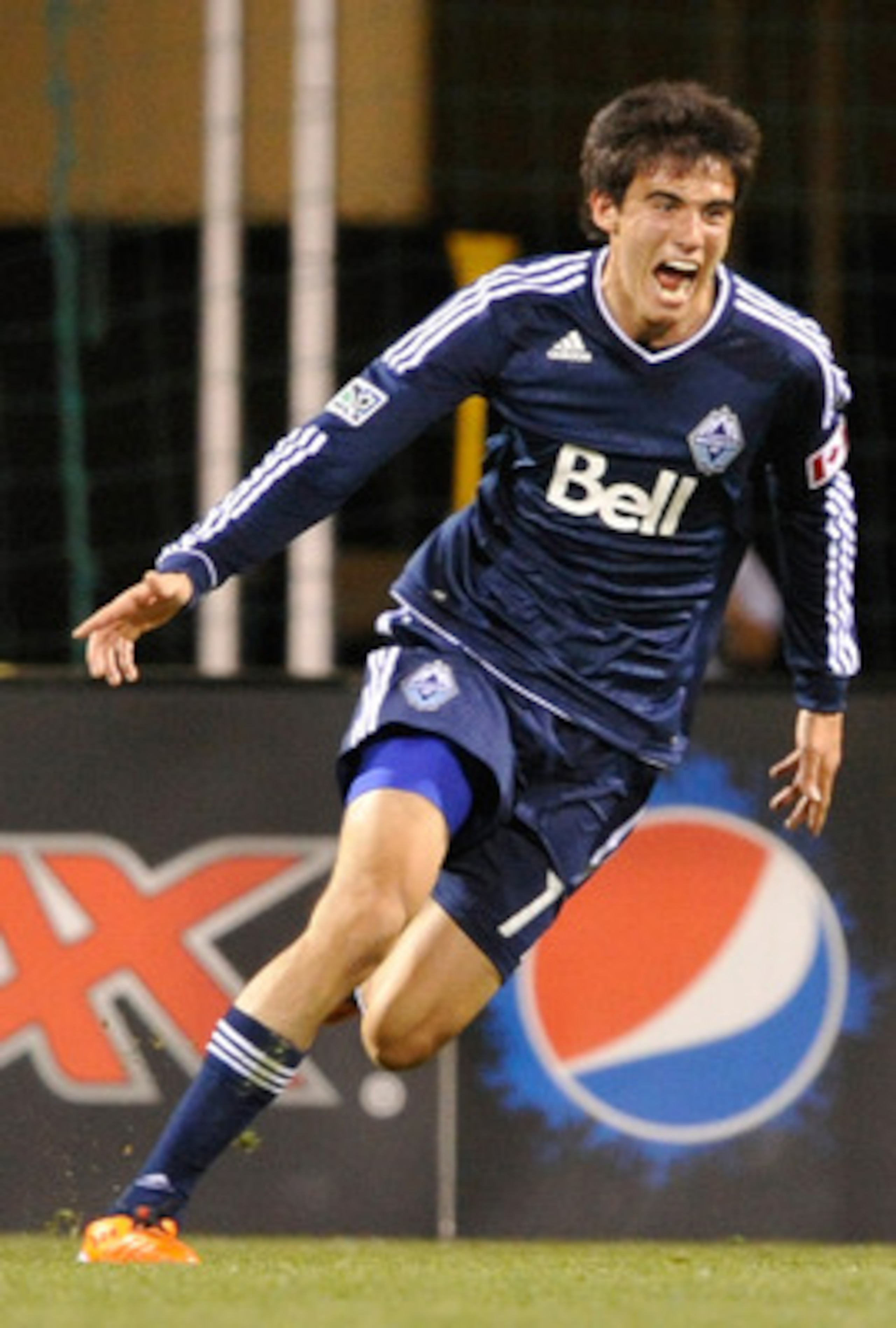 COLUMBUS, OH - APRIL 30:  Omar Salgado #17 of the Vancouver Whitecaps FC celebrates his second half goal against the Columbus Crew on April 30, 2011 at Crew Stadium in Columbus, Ohio. Columbus defeated Vancouver 2-1.  (Photo by Jamie Sabau/Getty Images)