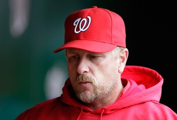 WASHINGTON, DC - APRIL 03:  Matt Stairs #24 of the Washington Nationals in the dugout against the Atlanta Braves at Nationals Park on April 3, 2011 in Washington, DC.  (Photo by Rob Carr/Getty Images)