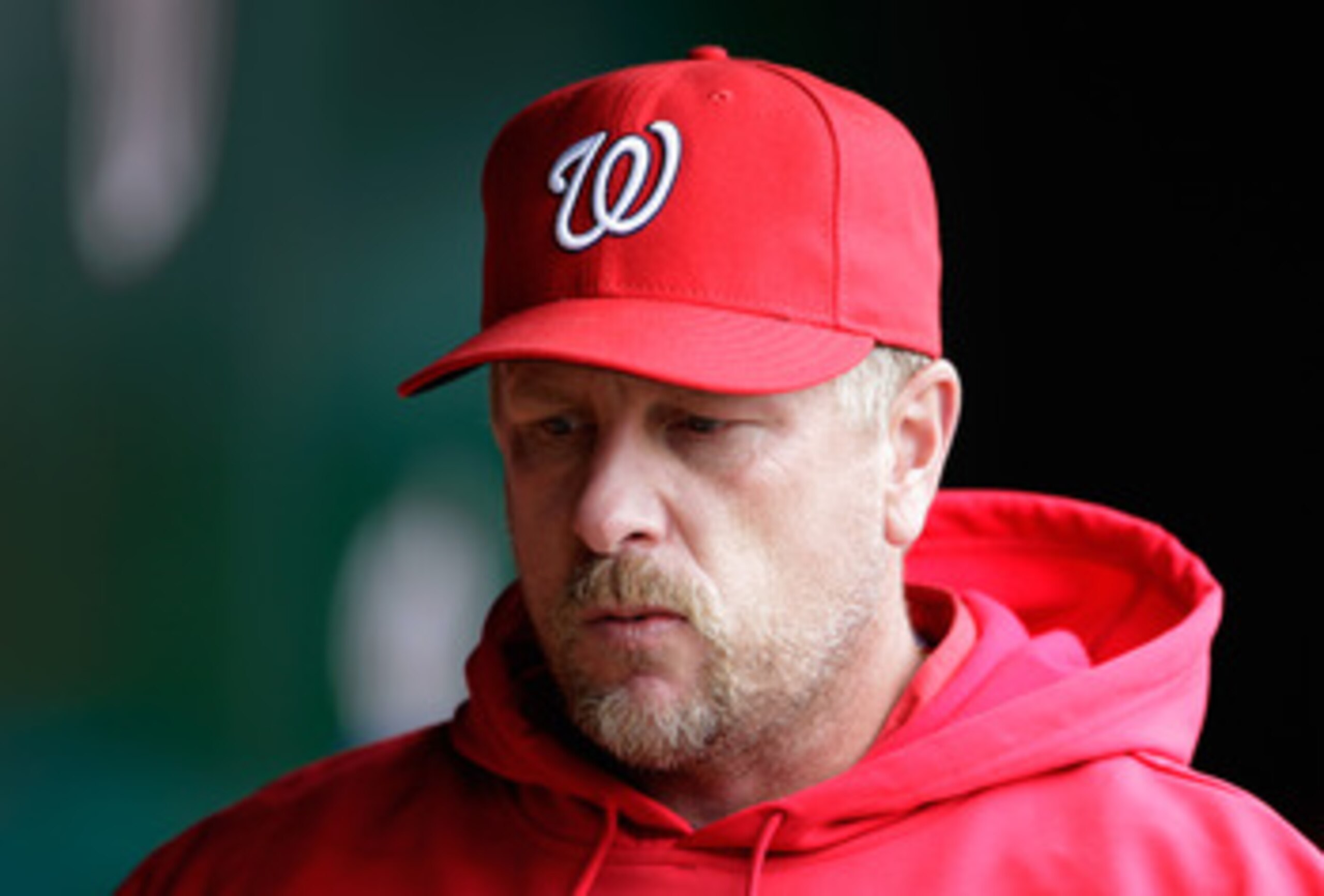 WASHINGTON, DC - APRIL 03:  Matt Stairs #24 of the Washington Nationals in the dugout against the Atlanta Braves at Nationals Park on April 3, 2011 in Washington, DC.  (Photo by Rob Carr/Getty Images)