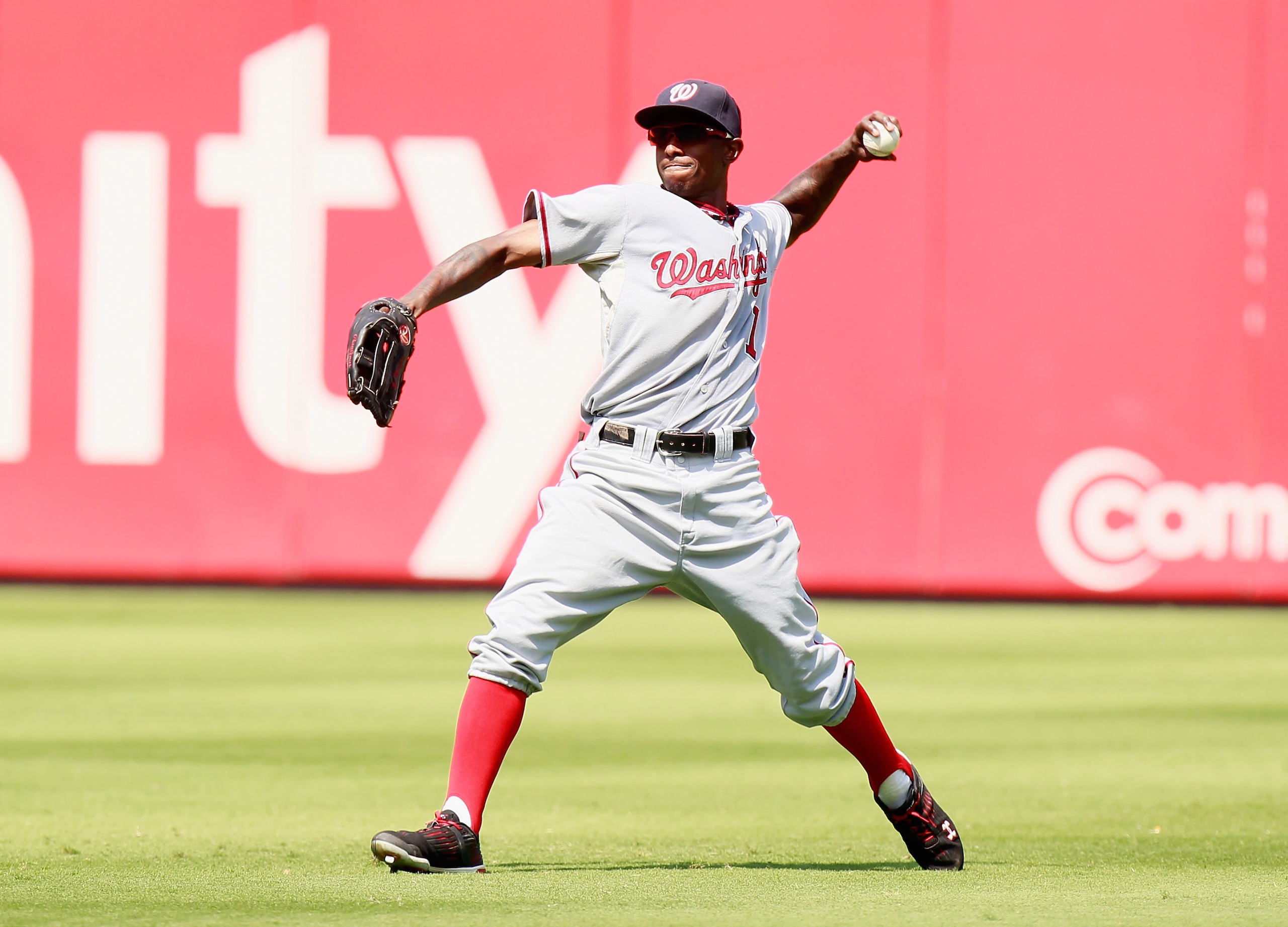 ATLANTA - SEPTEMBER 15:  Nyjer Morgan #1 of the Washington Nationals against the Atlanta Braves at Turner Field on September 15, 2010 in Atlanta, Georgia.  (Photo by Kevin C. Cox/Getty Images)