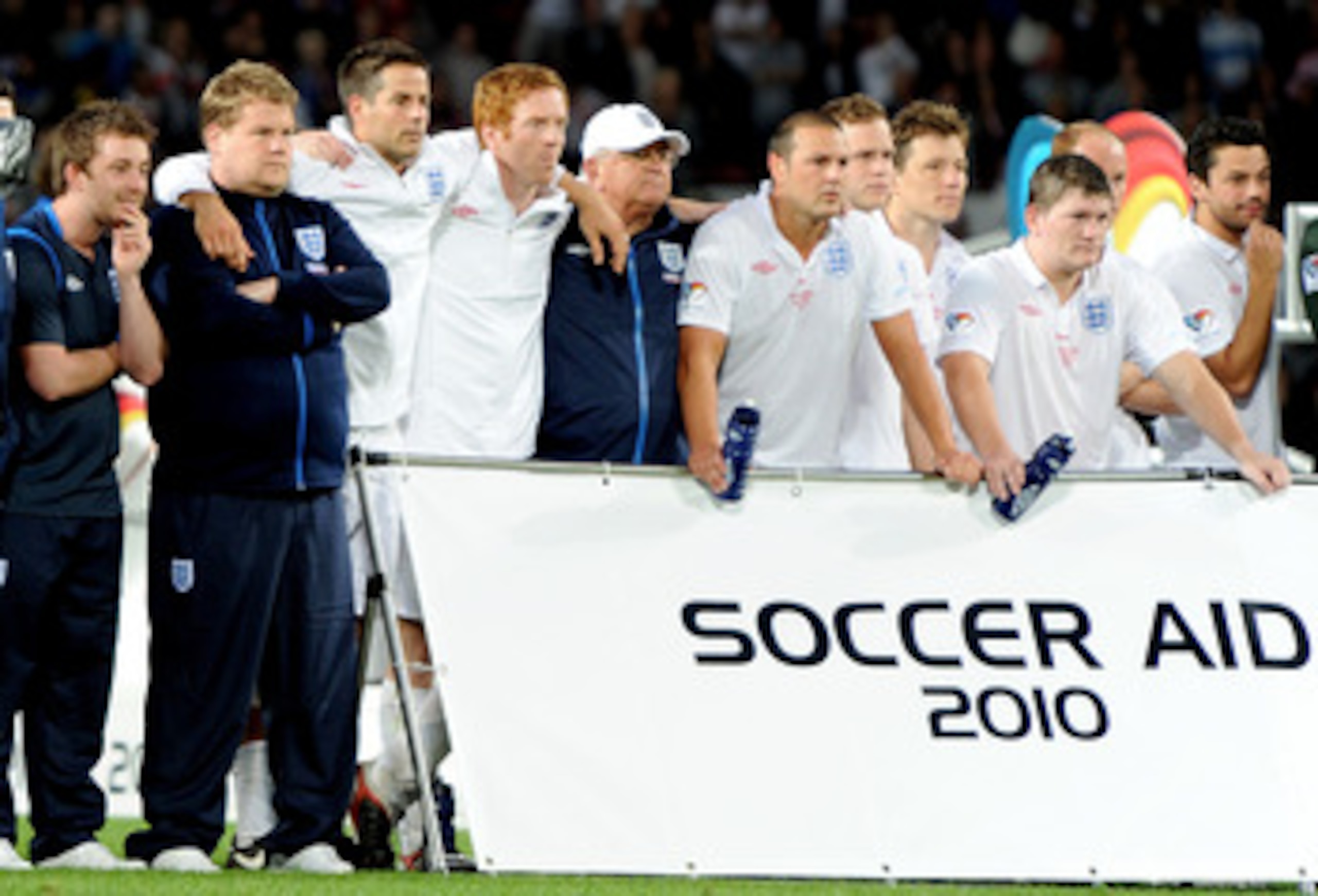 MANCHESTER, ENGLAND - JUNE 06: James Corden and the England team participate in Soccer Aid in aid of UNICEF at Old Trafford on June 6, 2010 in Manchester, England. (Photo by Shirlaine Forrest/Getty Images) MANCHESTER, ENGLAND - JUNE 06: James Corden and the England team participate in Soccer Aid in aid of UNICEF at Old Trafford on June 6, 2010 in Manchester, England. (Photo by Shirlaine Forrest/Getty Images)