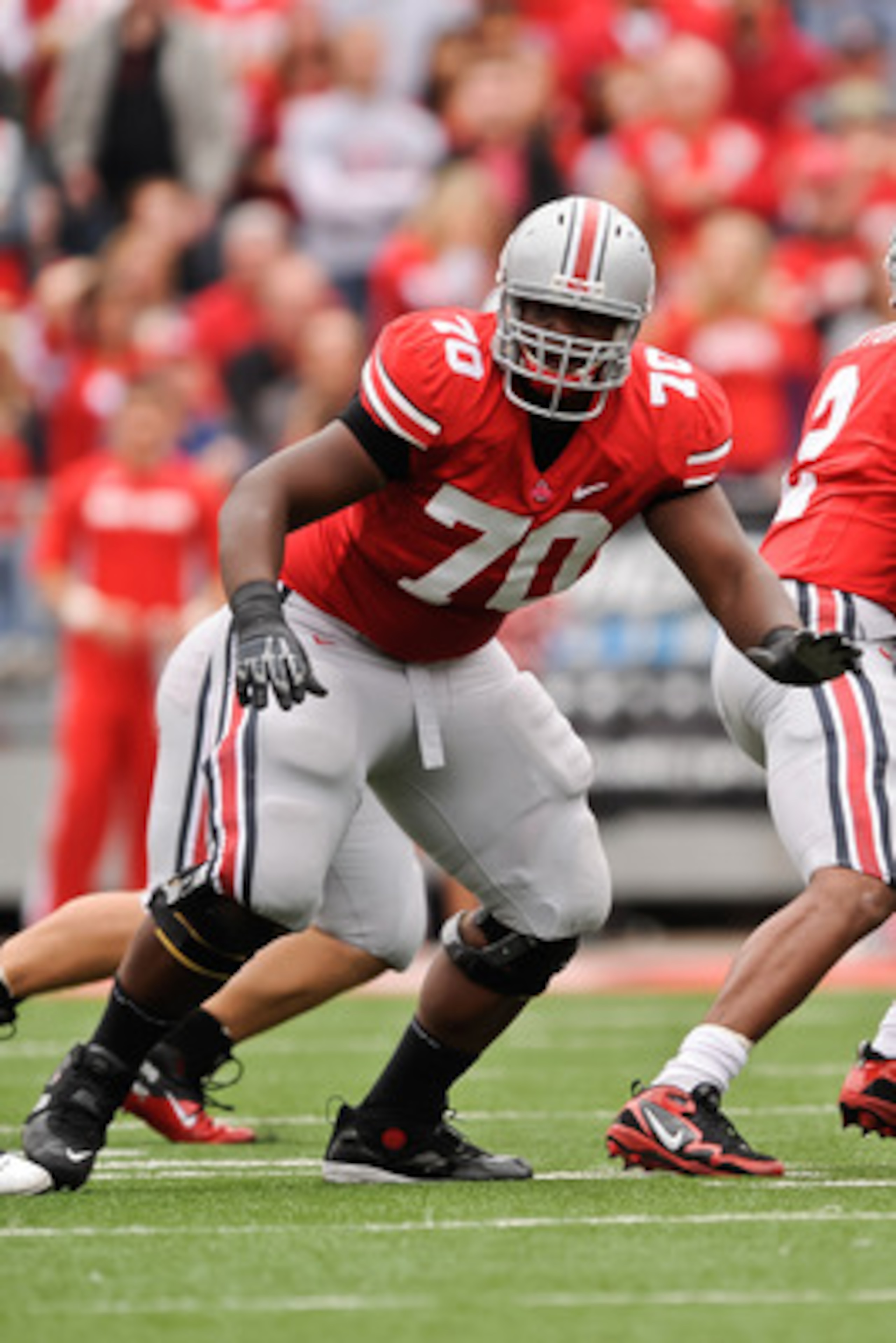 COLUMBUS, OH - OCTOBER 23:  Bryant Browning #70 of the Ohio State Buckeyes passes against the Purdue Boilermakers at Ohio Stadium on October 23, 2010 in Columbus, Ohio.  (Photo by Jamie Sabau/Getty Images)