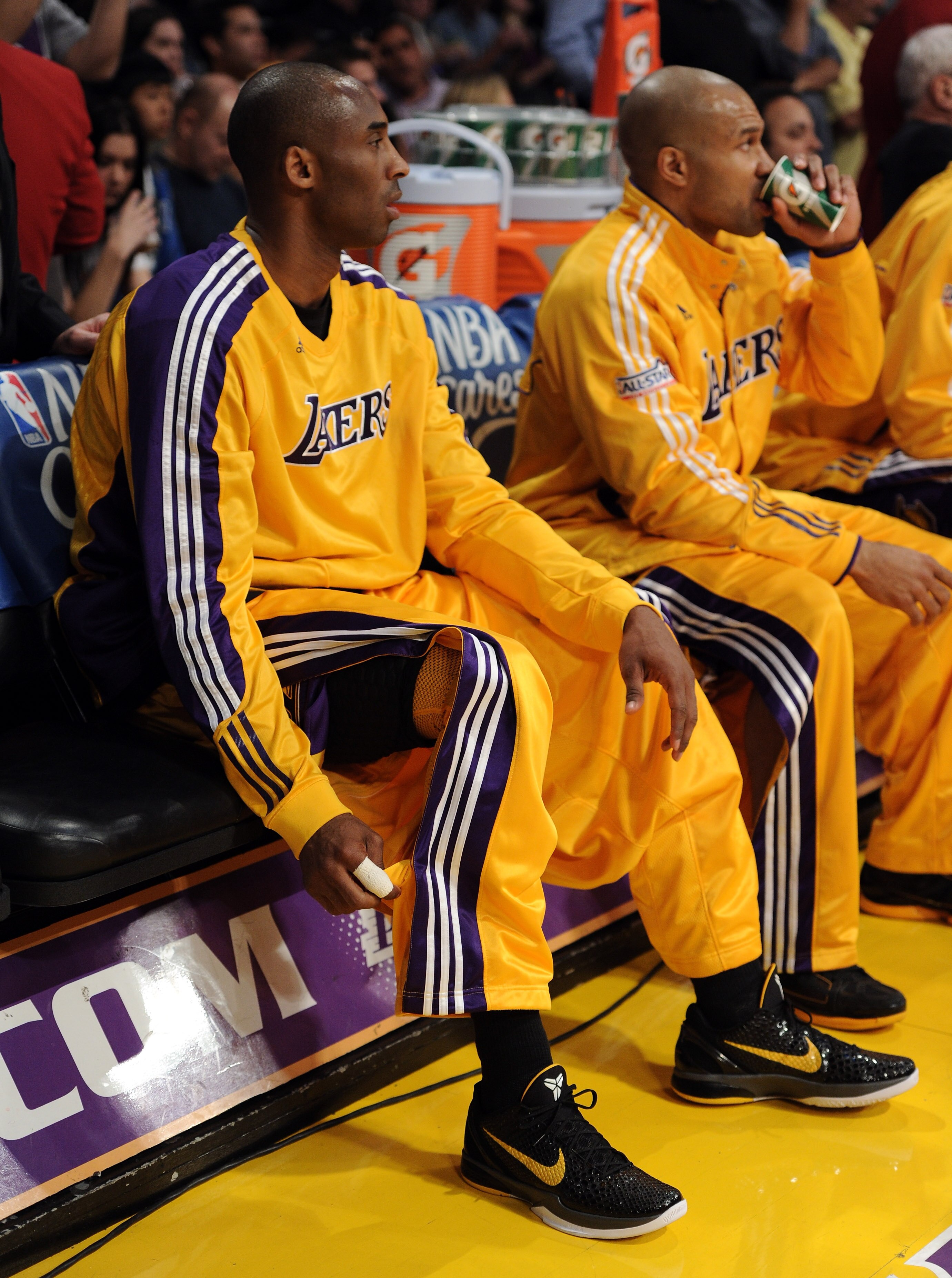 LOS ANGELES, CA - APRIL 26:  Kobe Bryant #24 of the Los Angeles Lakers on the bench before taking on the New Orleans Hornets in Game Five of the Western Conference Quarterfinals in the 2011 NBA Playoffs on April 26, 2011 at Staples Center in Los Angeles, 