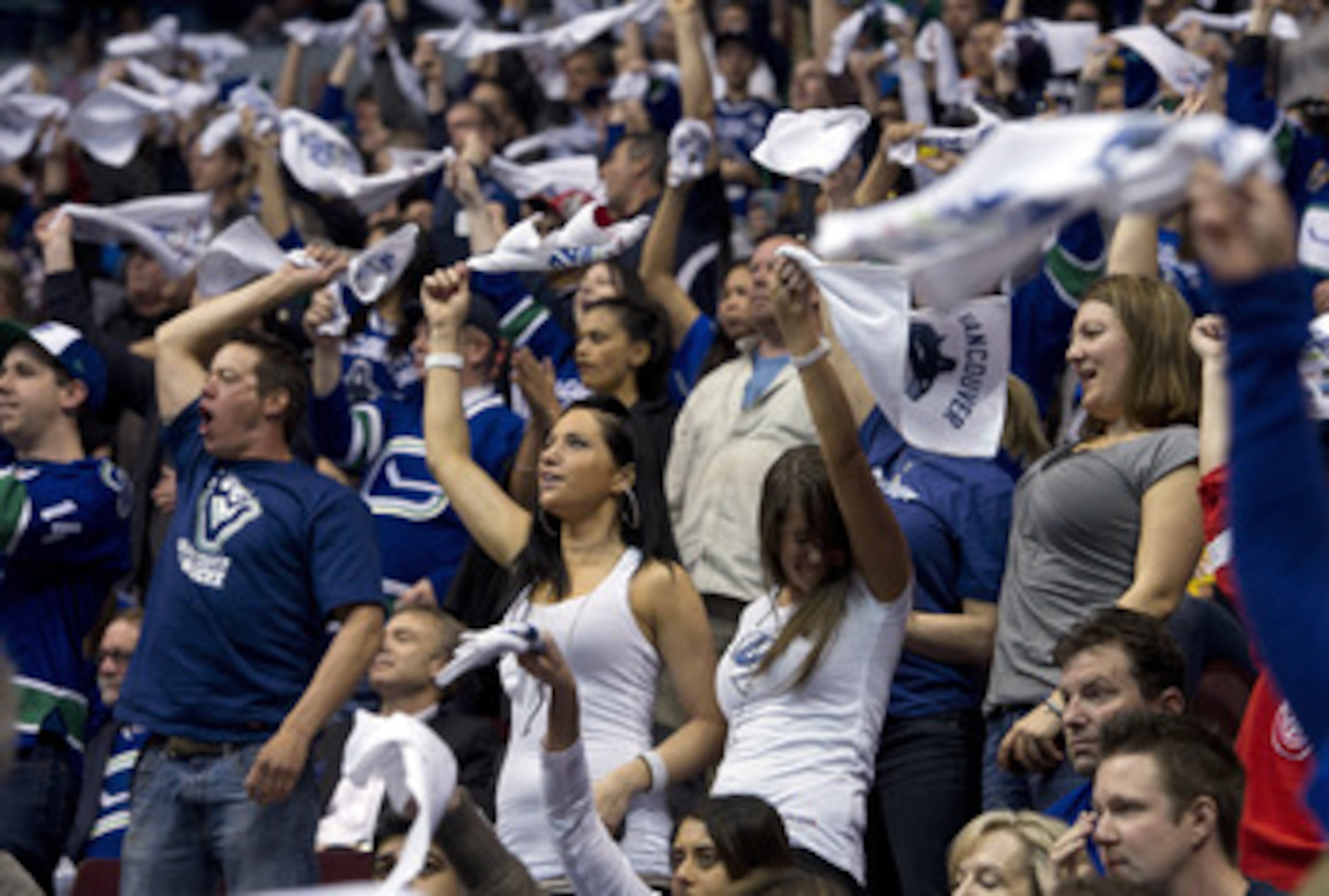 VANCOUVER, CANADA - APRIL 28: Vancouver Canucks fans wave their white rally towels during the third period in Game One of the Western Conference Semifinals between the Vancouver Canucks and the Nashville Predators during the 2011 NHL Stanley Cup Playoffs VANCOUVER, CANADA - APRIL 28: Vancouver Canucks fans wave their white rally towels during the third period in Game One of the Western Conference Semifinals between the Vancouver Canucks and the Nashville Predators during the 2011 NHL Stanley Cup Playoffs