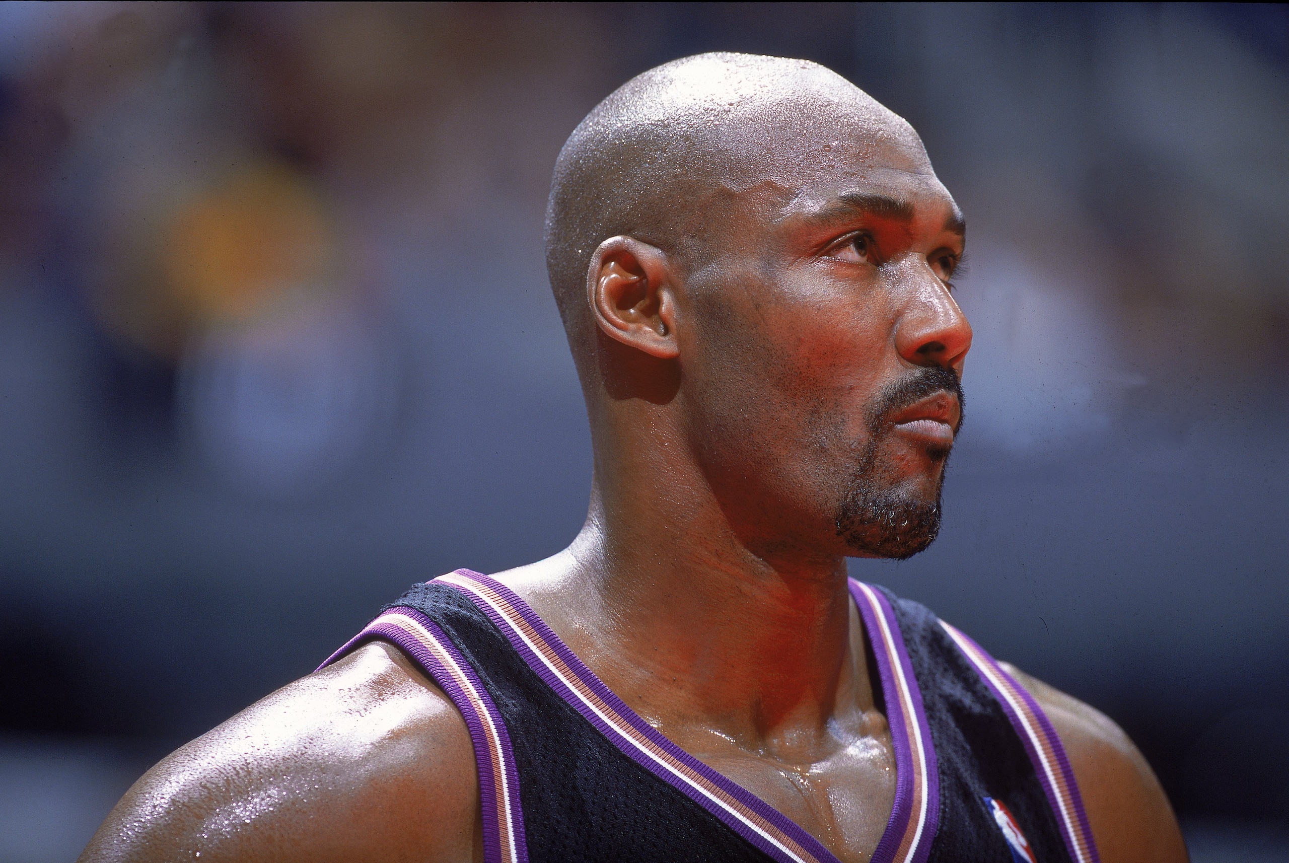 8 Nov 2000:  Karl Malone #32 of the Utah Jazz looks on during the game against the Los Angeles Clippers at the Staples Center in Los Angeles, California.  The Jazz defeated the Clippers 93-87. NOTE TO USER: It is expressly understood that the only rights