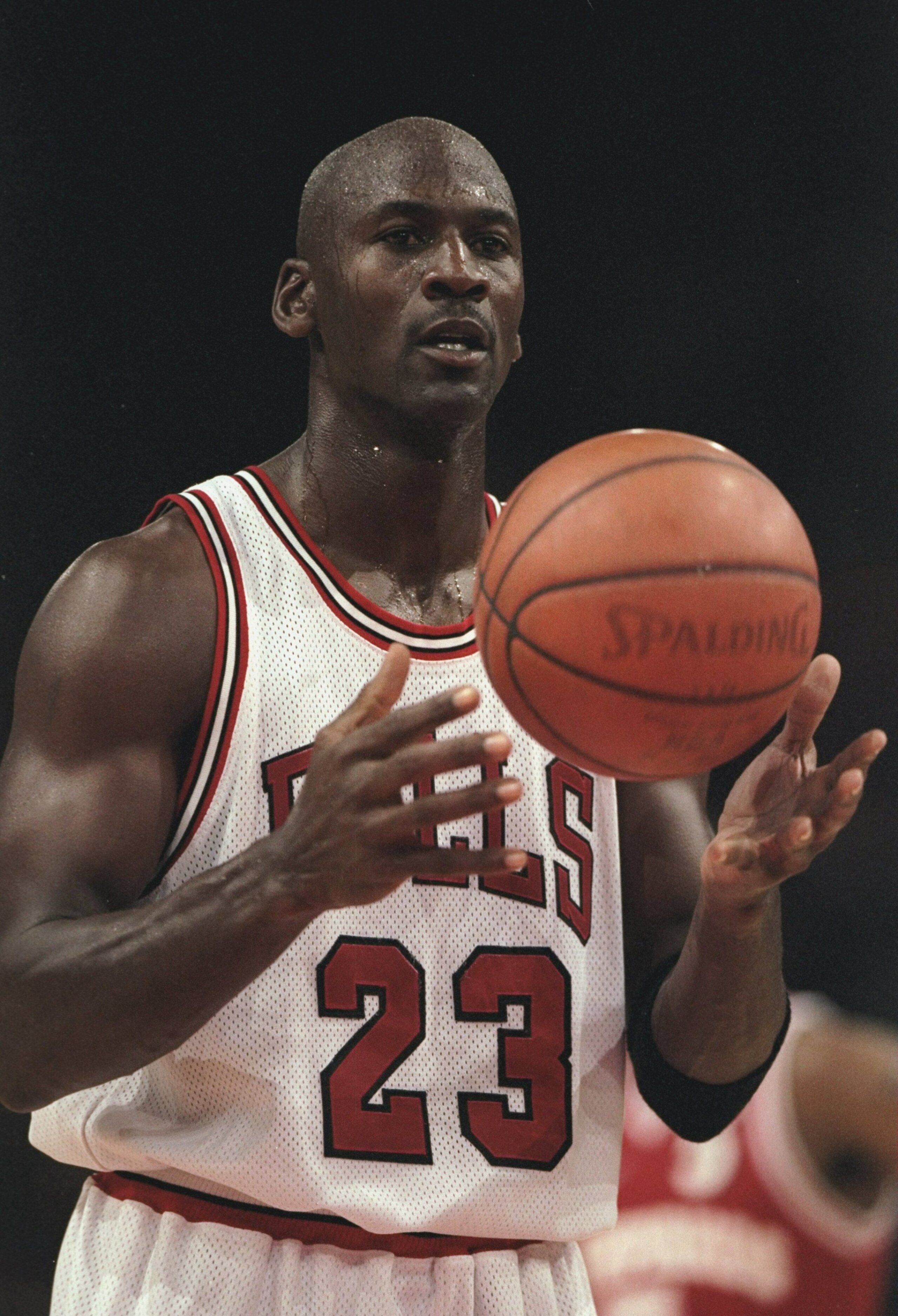 18 Oct 1997:  Guard Michael Jordan #23 of the Chicago Bulls begins to shoot a free throw during an exhibition game between the Chicago Bulls and the Olympiakos during the McDonald''s Championship at the Palais  Omnisports De Paris-Bercy in Paris, France.