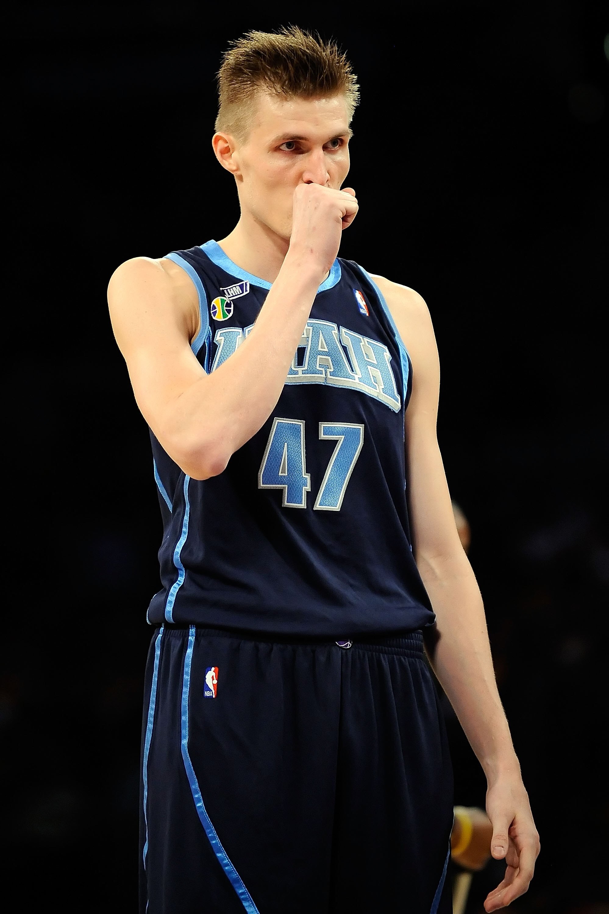 LOS ANGELES, CA - APRIL 21:  Andrei Kirilenko #47 of the Utah Jazz looks on against the Los Angeles Lakers in Game Two of the Western Conference Quarterfinals during the 2009 NBA Playoffs at Staples Center on April 21, 2009 in Los Angeles, California. NOT