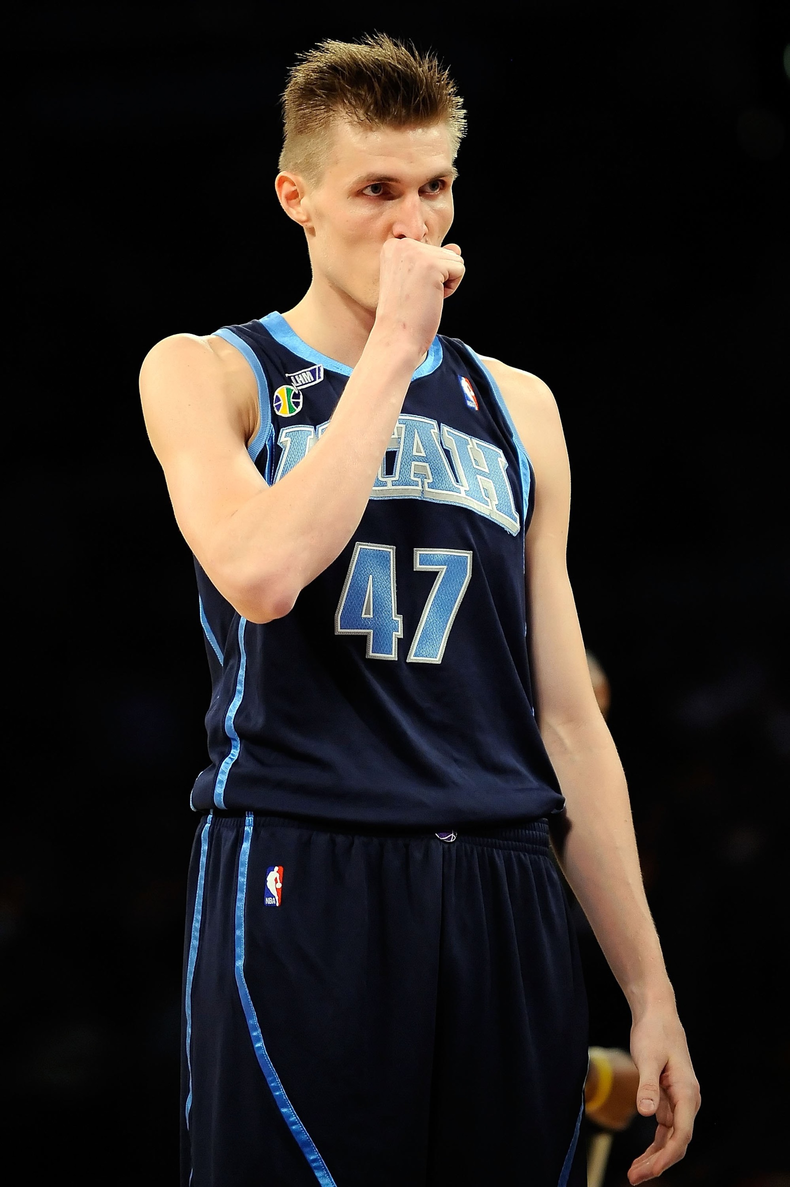 LOS ANGELES, CA - APRIL 21:  Andrei Kirilenko #47 of the Utah Jazz looks on against the Los Angeles Lakers in Game Two of the Western Conference Quarterfinals during the 2009 NBA Playoffs at Staples Center on April 21, 2009 in Los Angeles, California. NOT