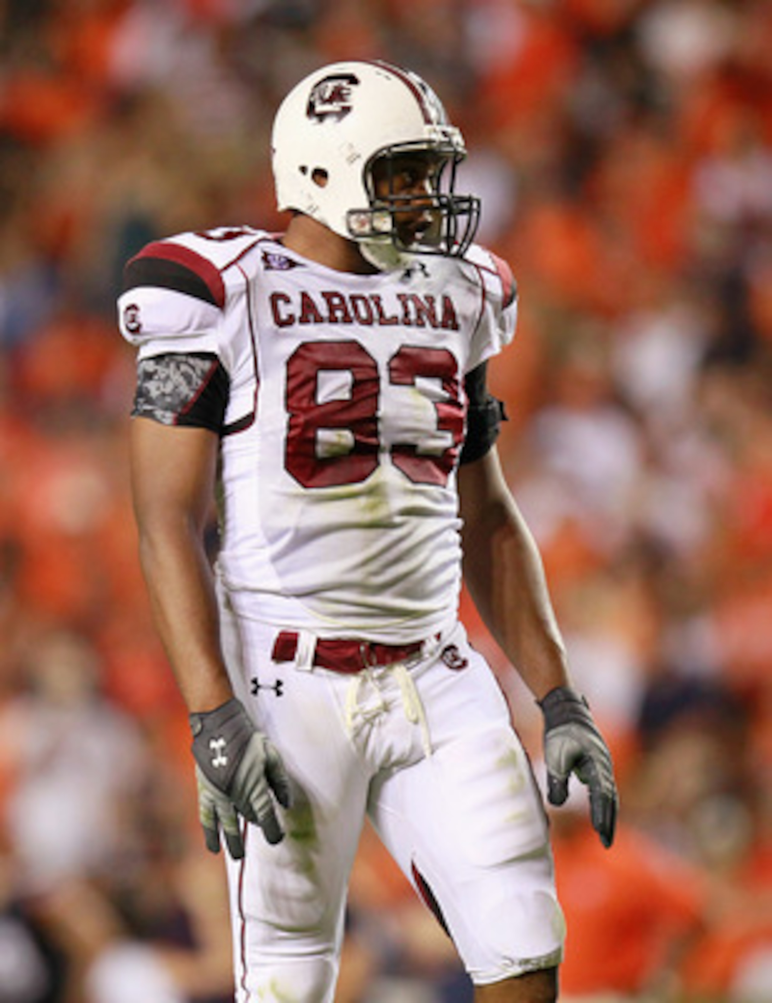AUBURN, AL - SEPTEMBER 25:  Cliff Matthews #83 of the South Carolina Gamecocks against the Auburn Tigers at Jordan-Hare Stadium on September 25, 2010 in Auburn, Alabama.  (Photo by Kevin C. Cox/Getty Images)