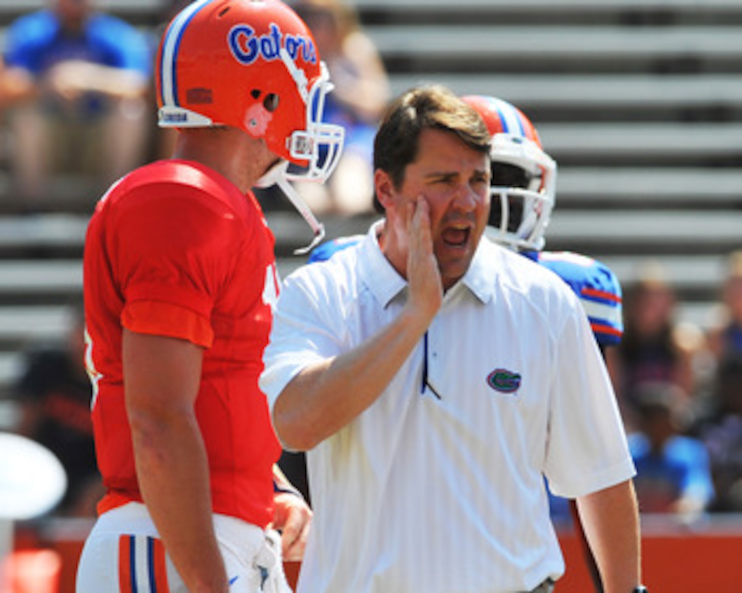 GAINESVILLE, FL - APRIL 9:  Coach Will Muschamp of the Florida Gators directs play during the Orange and Blue spring football game April 9, 2011 at Ben Hill Griffin Stadium in Gainesville, Florida.  (Photo by Al Messerschmidt/Getty Images)