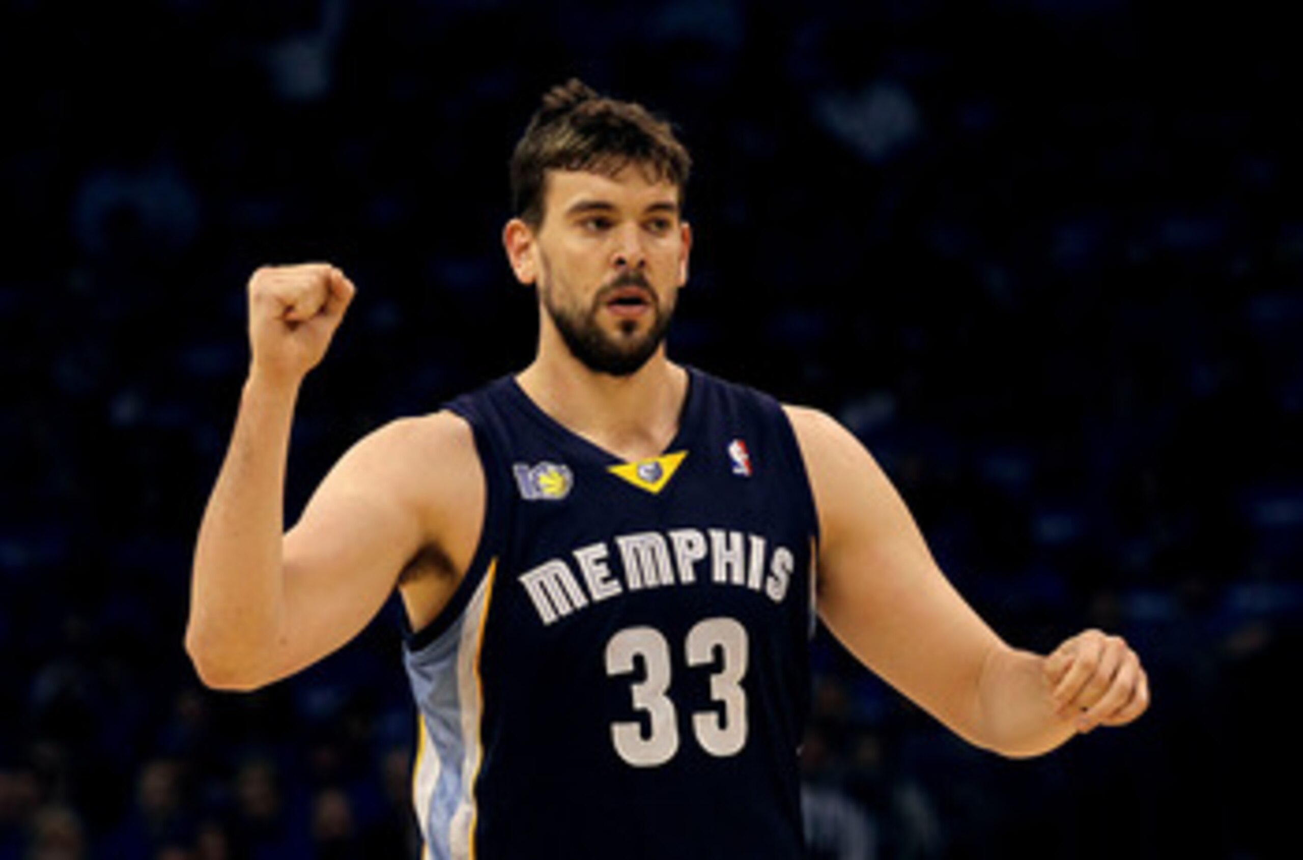 OKLAHOMA CITY, OK - MAY 01:  Marc Gasol #33 of the Memphis Grizzlies reacts against the Oklahoma City Thunder in Game One of the Western Conference Semifinals in the 2011 NBA Playoffs on May 1, 2011 at Oklahoma City Arena in Oklahoma City, Oklahoma.  NOTE