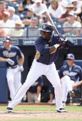 PEORIA, AZ - MARCH 15:  Orlando Hudson #1 of the San Diego Padres bats against the Los Angeles Angels of Anaheim during the spring training game at Peoria Stadium on March 15, 2011 in Peoria, Arizona.  (Photo by Christian Petersen/Getty Images)