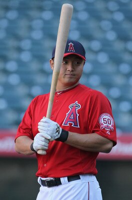ANAHEIM, CA - APRIL 08:  Hank Conger #16 of the Los Angeles Angels of Anaheim looks on prior to the start of the game against the Toronto Blue Jays at Angel Stadium of Anaheim on April 8, 2011 in Anaheim, California.  (Photo by Jeff Gross/Getty Images)