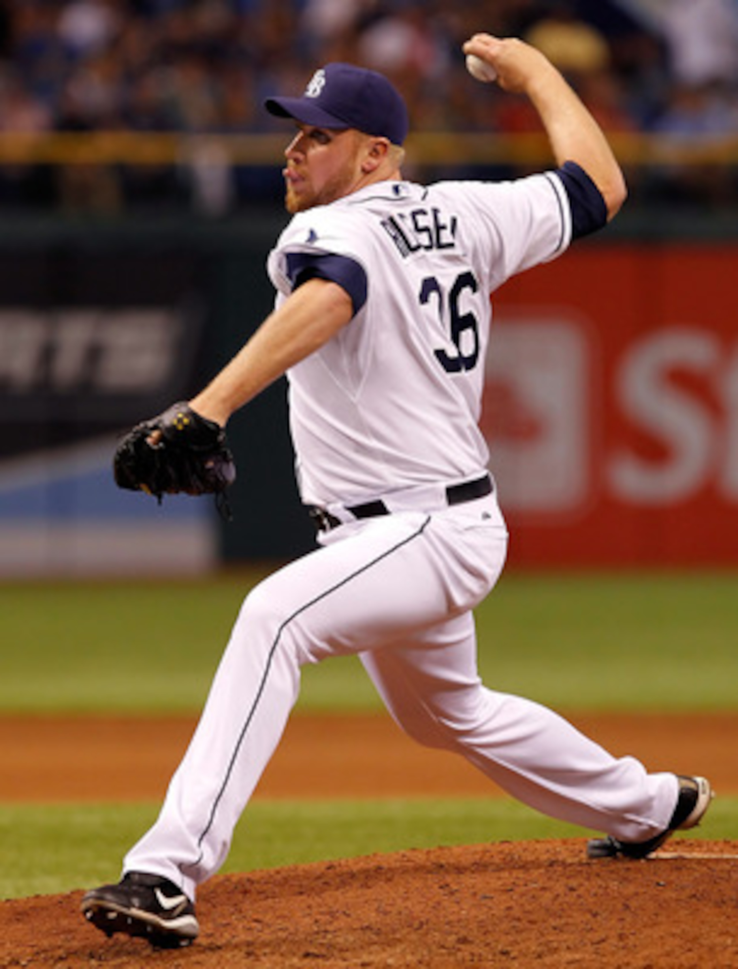 ST. PETERSBURG, FL - APRIL 29:  Pitcher Adam Russell #36 of the Tampa Bay Rays pitches against the Los Angeles Angels of Anaheim during the game at Tropicana Field on April 29, 2011 in St. Petersburg, Florida.  (Photo by J. Meric/Getty Images)