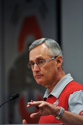 COLUMBUS, OH - MARCH 30: Head Coach Jim Tressel speaks to the media during a press conference before the start of Spring practices at the Woody Hayes Athletic Center at The Ohio State University on March 30, 2011 in Columbus, Ohio. (Photo by Jamie Sabau/ COLUMBUS, OH - MARCH 30: Head Coach Jim Tressel speaks to the media during a press conference before the start of Spring practices at the Woody Hayes Athletic Center at The Ohio State University on March 30, 2011 in Columbus, Ohio. (Photo by Jamie Sabau/