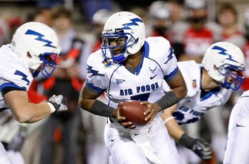 LAS VEGAS - NOVEMBER 18:  Quarterback Tim Jefferson Jr. #7 of the Air Force Falcons looks to hand the ball off during a game against the UNLV Rebels at Sam Boyd Stadium November 18, 2010 in Las Vegas, Nevada. Air Force won 35-20.  (Photo by Ethan Miller/G