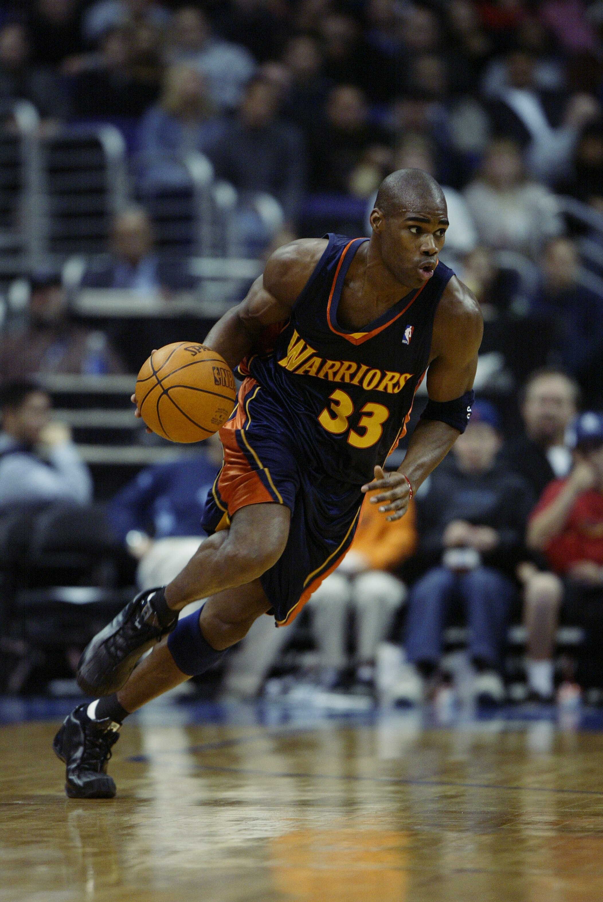 LOS ANGELES - FEBRUARY 26:  Antawn Jamison #33 of the Golden State Warriors handles the ball during the NBA game against the Los Angeles Clippers at Staples Center on February 26, 2003 in Los Angeles, California.  The Warriors won 108-94.  NOTE TO USER: U