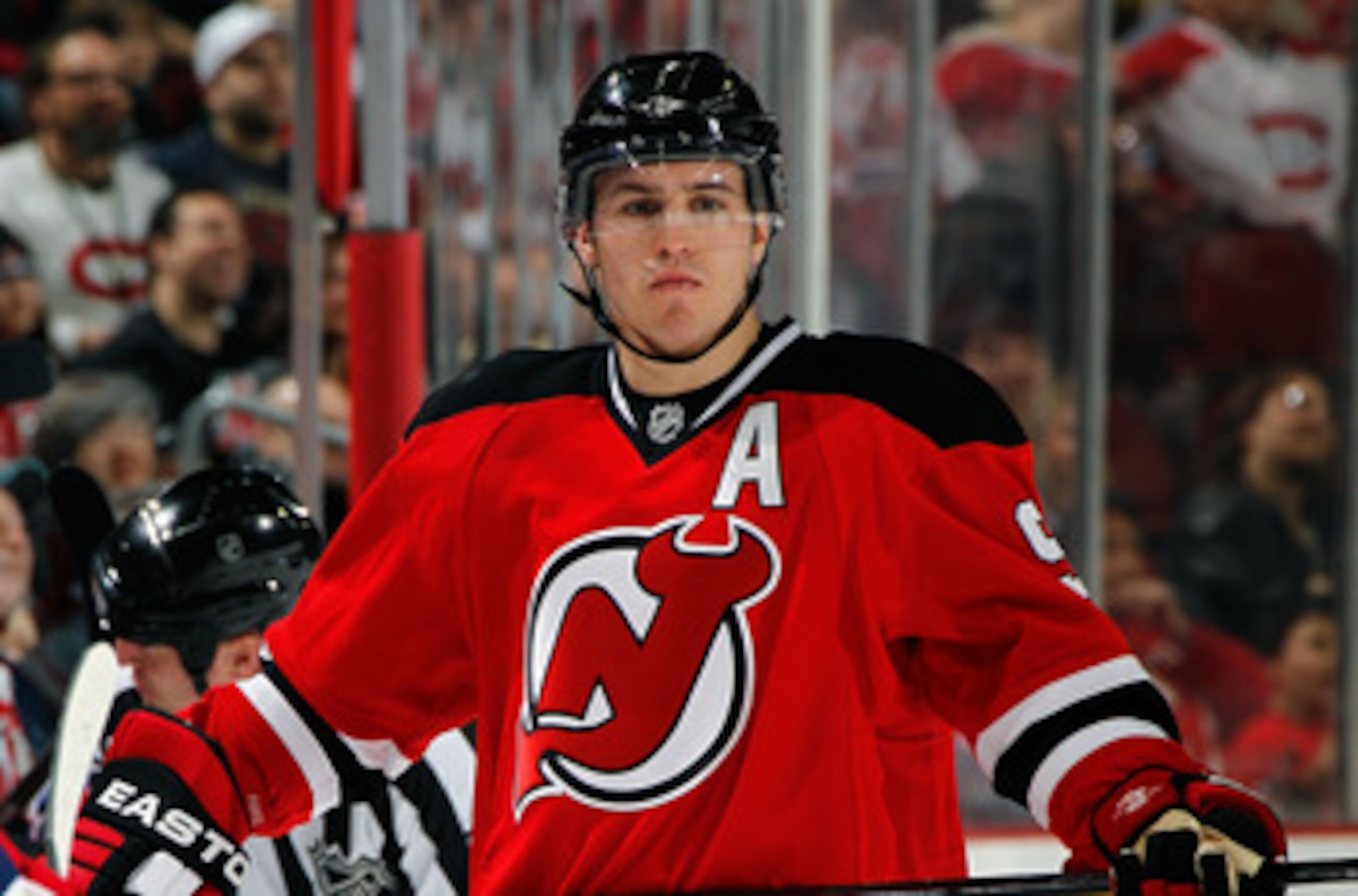 NEWARK, NJ - APRIL 02:  Zach Parise #9 of the New Jersey Devils waits for a faceoff during an NHL hockey game against the Montreal Canadians at the Prudential Center on April 2, 2011 in Newark, New Jersey.  (Photo by Paul Bereswill/Getty Images)
