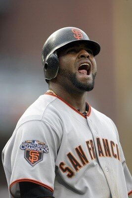 SAN DIEGO, CA - APRIL 5: Pablo Sandoval #48 of the San Francisco Giants reacts to a strike at his final at bat against the San Diego Padres during their MLB Game at Petco Park on April 5, 2011 in San Diego, California. (Photo by Donald Miralle/Getty Imag SAN DIEGO, CA - APRIL 5: Pablo Sandoval #48 of the San Francisco Giants reacts to a strike at his final at bat against the San Diego Padres during their MLB Game at Petco Park on April 5, 2011 in San Diego, California. (Photo by Donald Miralle/Getty Imag