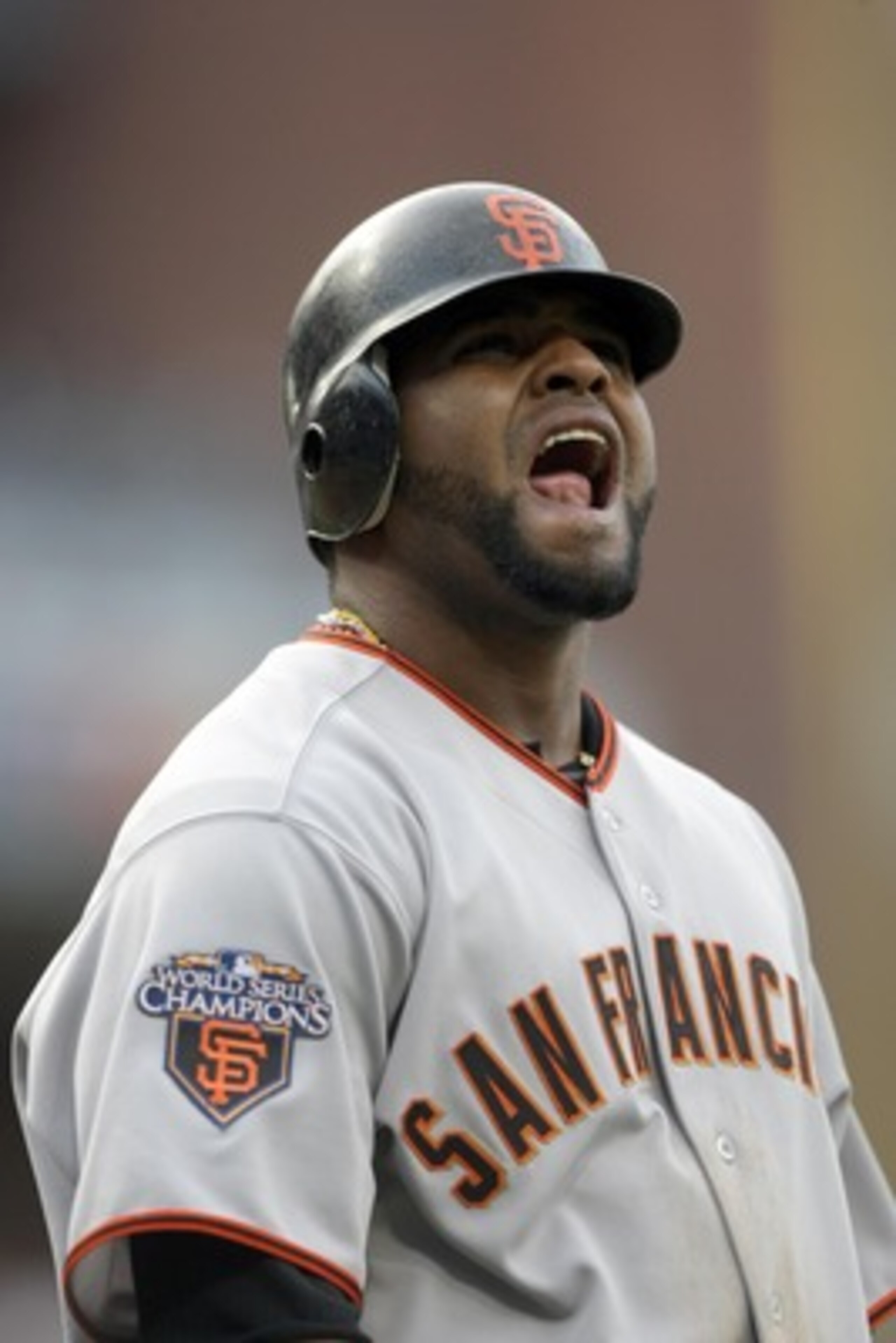 SAN DIEGO, CA - APRIL 5:  Pablo Sandoval #48 of the San Francisco Giants reacts to a strike at his final at bat against the San Diego Padres during their MLB Game at Petco Park on April 5, 2011 in San Diego, California. (Photo by Donald Miralle/Getty Imag