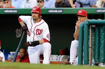 WASHINGTON, DC - APRIL 28: Jayson Werth #28 and manager Jim Riggleman #5 of the Washington Nationals watch the game against the New York Mets at Nationals Park on April 28, 2011 in Washington, DC. (Photo by Greg Fiume/Getty Images) WASHINGTON, DC - APRIL 28: Jayson Werth #28 and manager Jim Riggleman #5 of the Washington Nationals watch the game against the New York Mets at Nationals Park on April 28, 2011 in Washington, DC. (Photo by Greg Fiume/Getty Images)