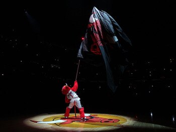 CHICAGO, IL - MARCH 07: Benny, the mascot of the Chicago Bulls, waves a flag before a game against the New Orleans Hornets at the United Center on March 7, 2011 in Chicago, Illinois. The Bulls defeated the Hornets 85-77. NOTE TO USER: User expressly ackno