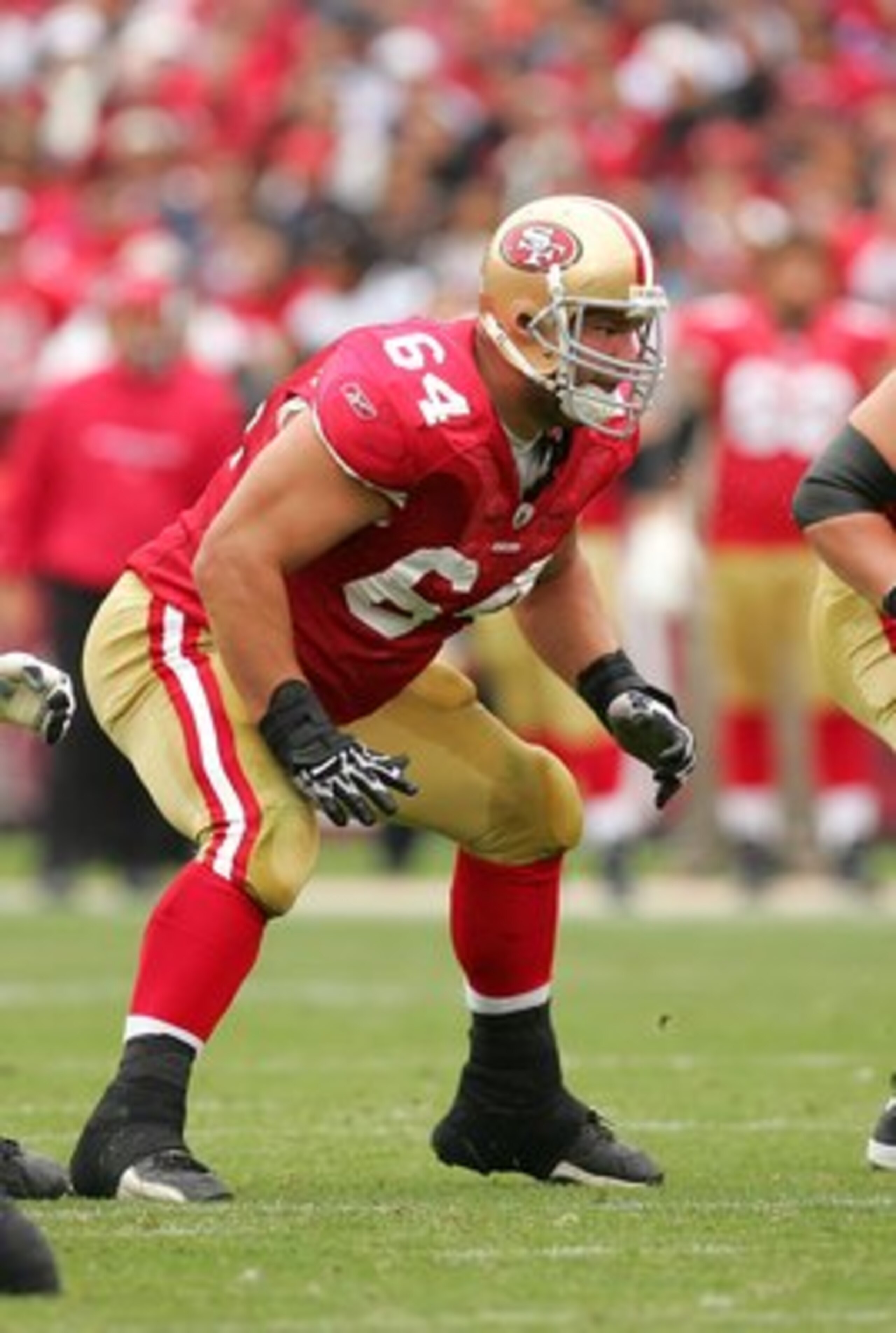 SAN FRANCISCO - OCTOBER 11:  David Baas #64 ofthe San Francisco 49ers in action during their game against the Atlanta Falcons at Candlestick Park on October 11, 2009 in San Francisco, California.  (Photo by Ezra Shaw/Getty Images)