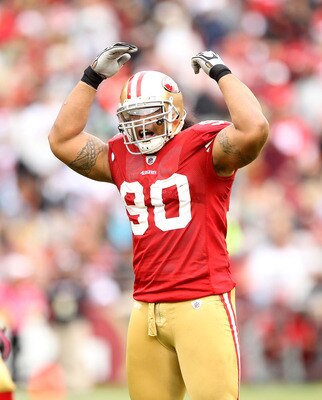 SAN FRANCISCO - OCTOBER 17: Isaac Sopoaga #90 of the San Francisco 49ers in action against the Oakland Raiders at Candlestick Park on October 17, 2010 in San Francisco, California. (Photo by Ezra Shaw/Getty Images) SAN FRANCISCO - OCTOBER 17: Isaac Sopoaga #90 of the San Francisco 49ers in action against the Oakland Raiders at Candlestick Park on October 17, 2010 in San Francisco, California. (Photo by Ezra Shaw/Getty Images)
