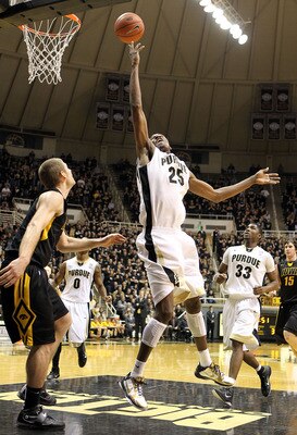 WEST LAFAYETTE, IN - JANUARY 09:  JaJuan Johnson #25 of the Purdue Boilermakers shoots the ball during the Big Ten Conference game against the Iowa Hawkeyes at Mackey Arena on January 9, 2011 in West Lafayette, Indiana.  Purdue won 75-52.  (Photo by Andy 