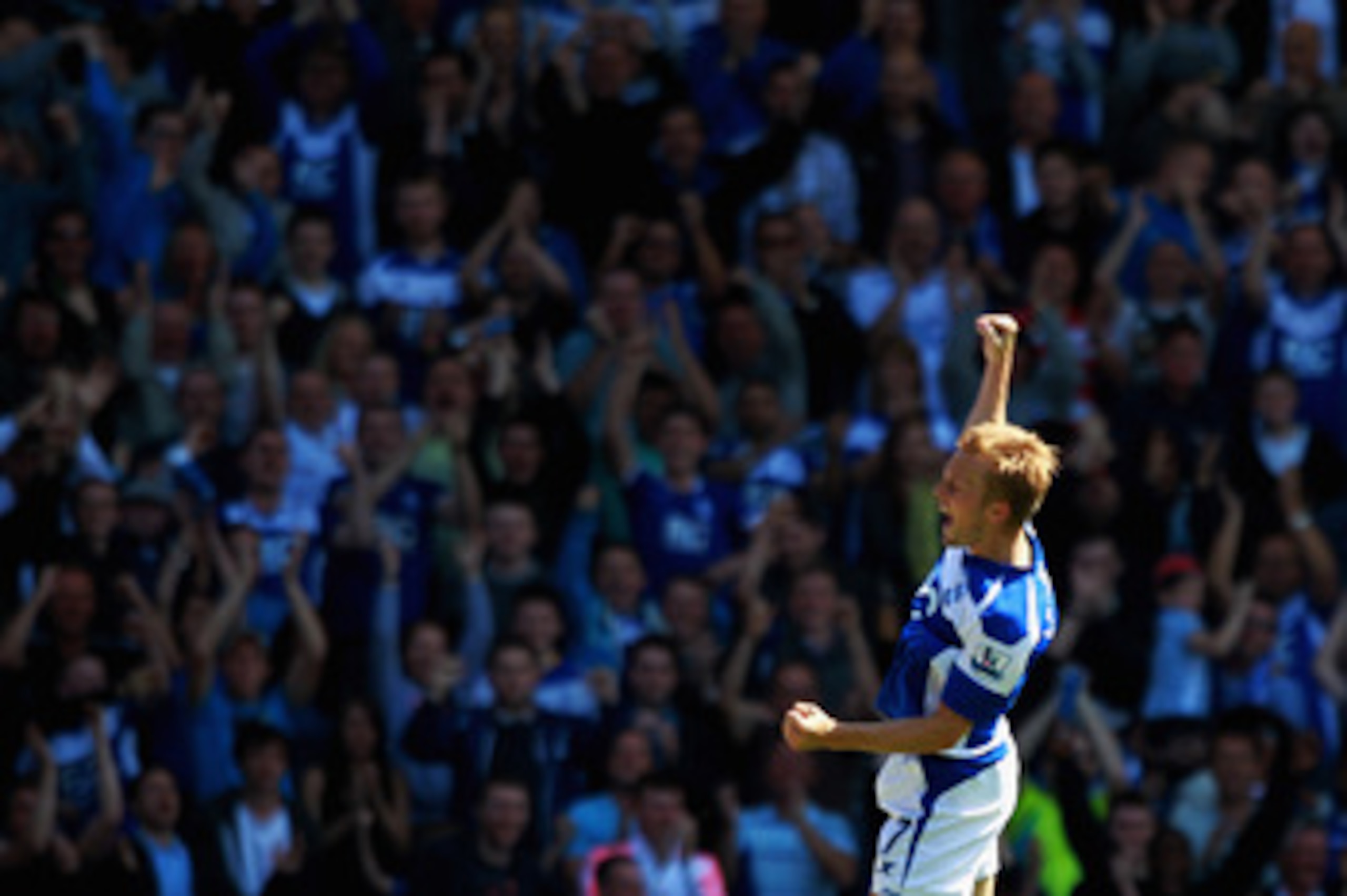 BIRMINGHAM, ENGLAND - MAY 01:  Seb Larsson of Birmingham celebrates scoring his teams first goal of the game during the Barclays Premier League match between Birmingham City and Wolverhampton Wanderers at St Andrews on May 1, 2011 in Birmingham, England. 