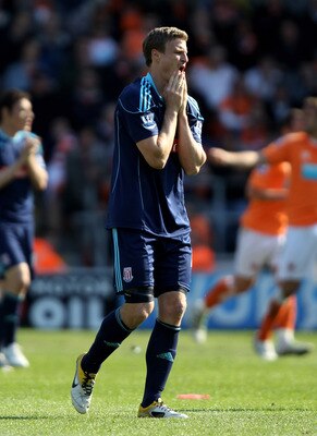 BLACKPOOL, ENGLAND - APRIL 30:  Robert Huth of Stoke City reacts during the Barclays Premier League match between Blackpool and Stoke City at Bloomfield Road on April 30, 2011 in Blackpool, England. (Photo by Clive Brunskill/Getty Images)